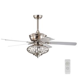 Costway - 52'' Ceiling Fan with Light Wooden Blades w/Remote Control - Nickel Plated Color
