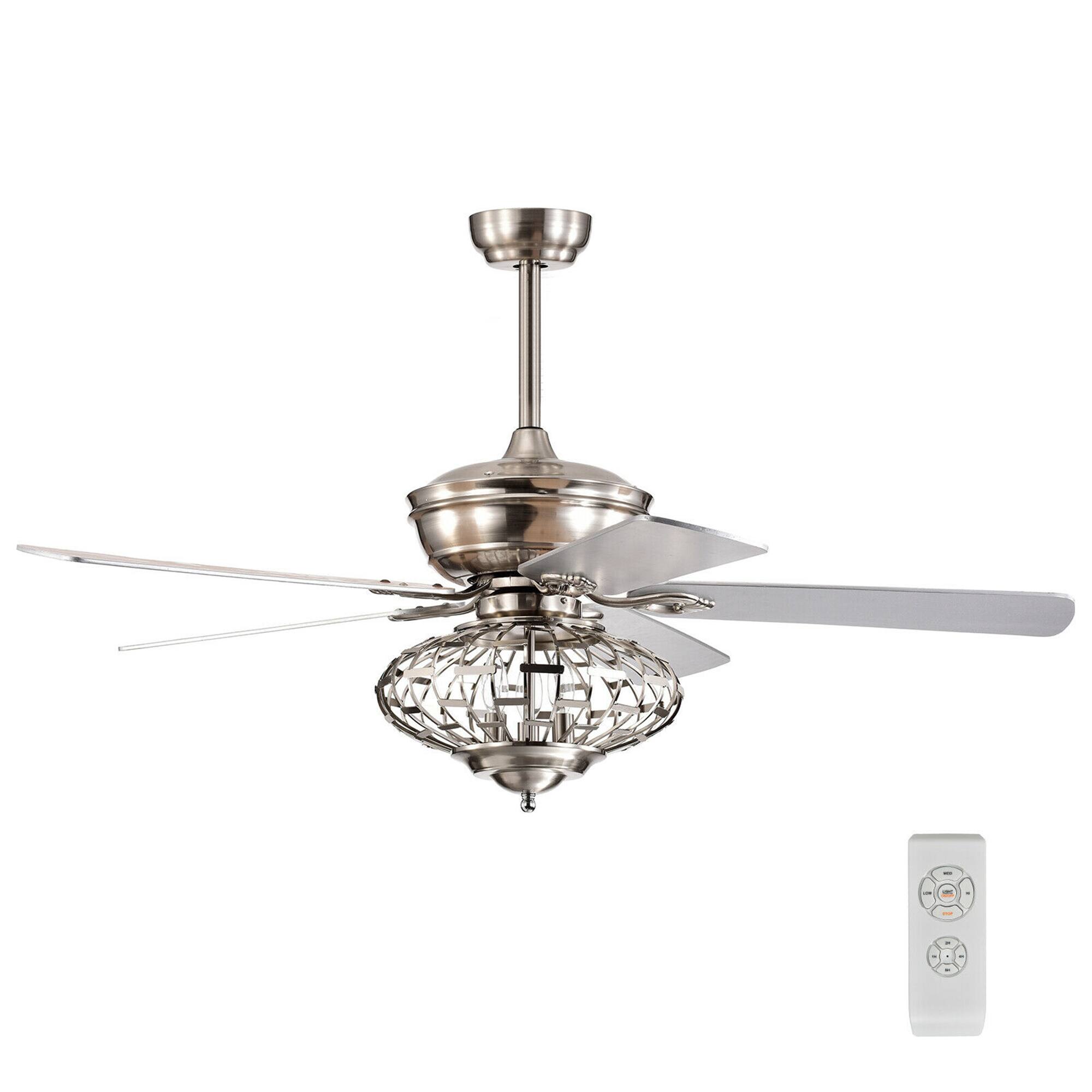 Front. Gymax - Gymax 52'' Ceiling Fan with Light Nickel Plated Color Wooden Blades w/Remote Control - Nickel Plated Color.