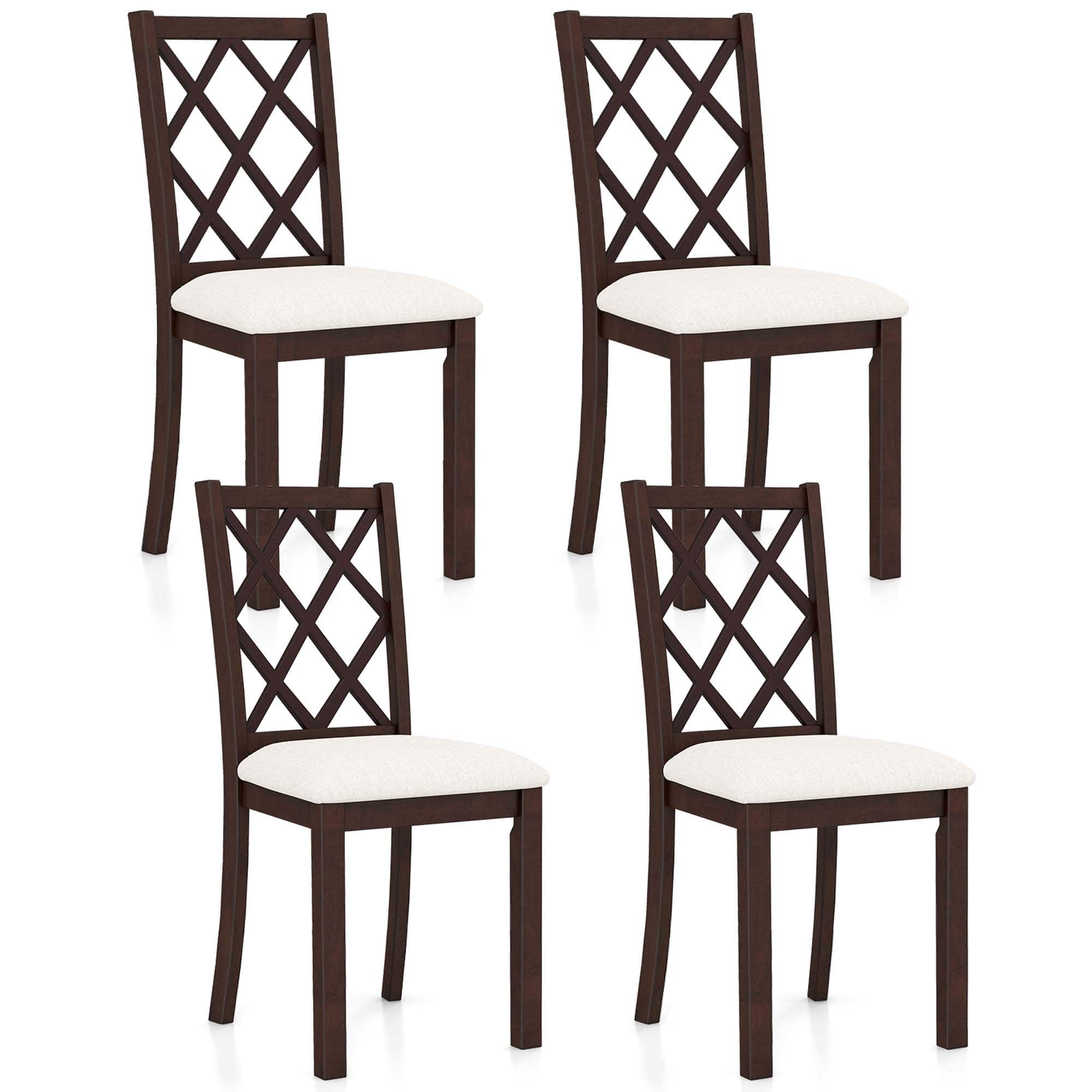 Front. Costway - Set of 4 Dining Chairs Wood Kitchen Side Chair with Inclined Backrest - Brown + White.