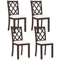 Costway Set of 4 Dining Chairs Wood Kitchen Side Chair with Inclined Backrest - Brown + White - Front_Zoom