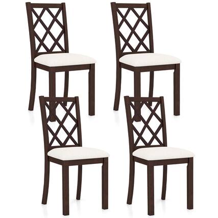 Front. Costway - Set of 4 Dining Chairs Wood Kitchen Side Chair with Inclined Backrest - Brown + White.