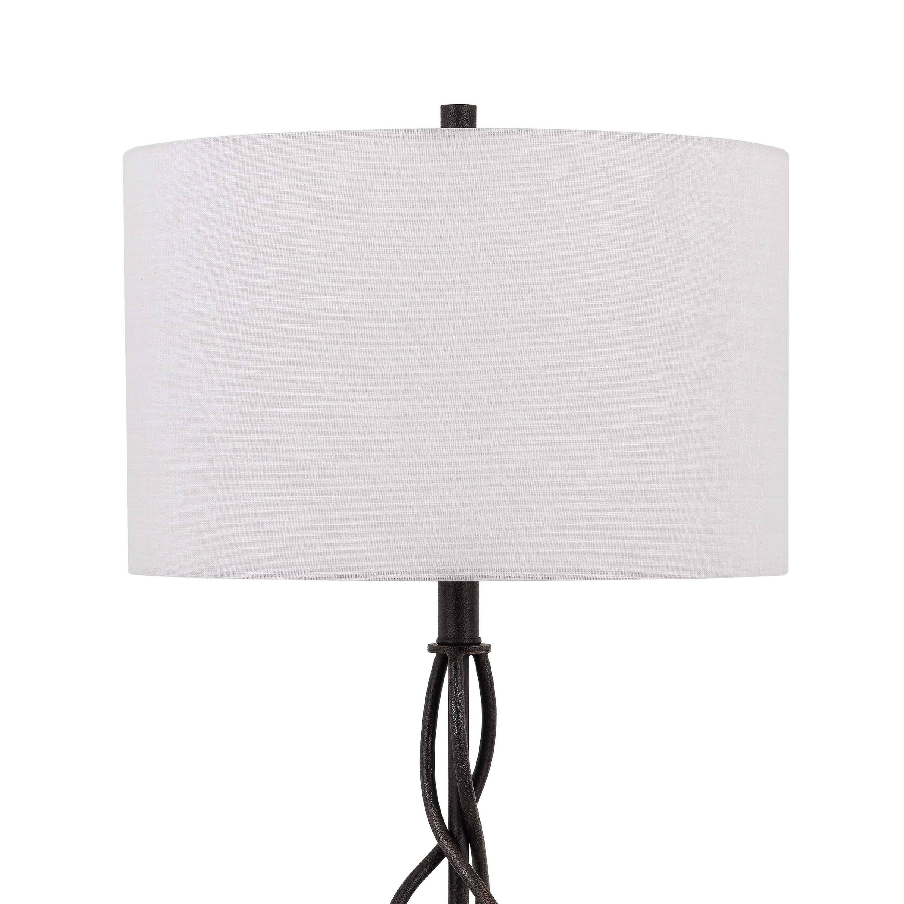 Angle. Manhattan Lane - Round Fabric Shade Table Lamp, Metal Spiral Base - White and Bronze.