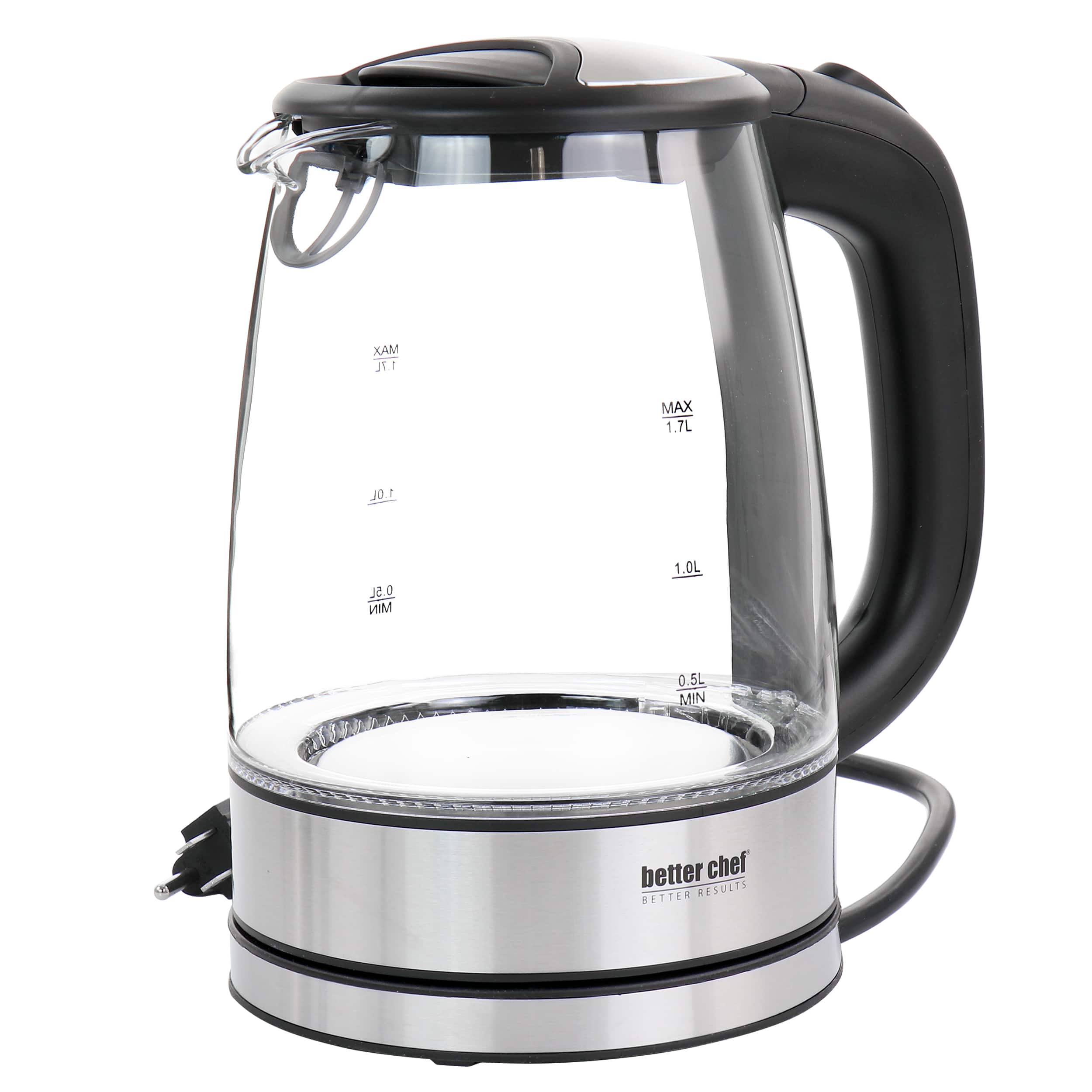 Better Chef - 1.7 Liter 360 Degree Glass Cordless Electric Kettle - Silver