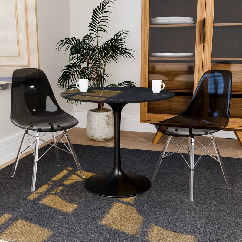 Angle. LeisureMod - Cresco Modern Acrylic Dining Chair with Eifel Design Legs for Dining Room, Kitchen and Home Office - Transparent Black.