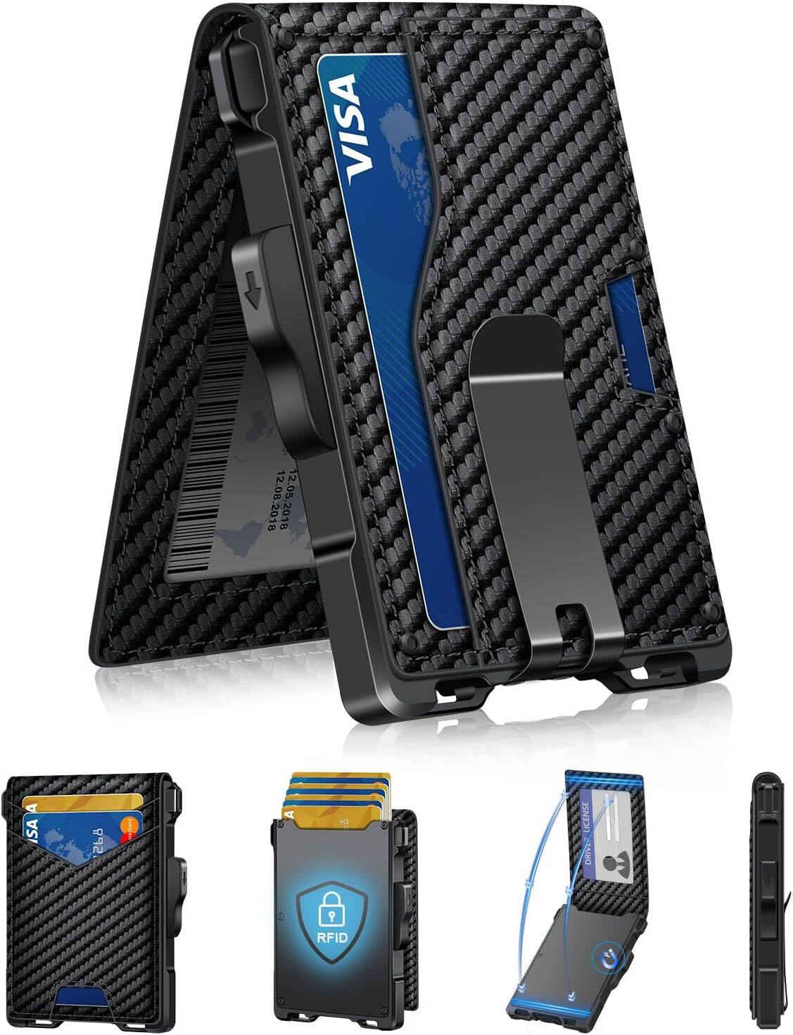 Vulpecula Spade - Wallet for Men, Minimalist Slim Mens Wallet with Money Clip, RFID Blocking Smart Pop Up Card Wallet with ID Window - Carbon