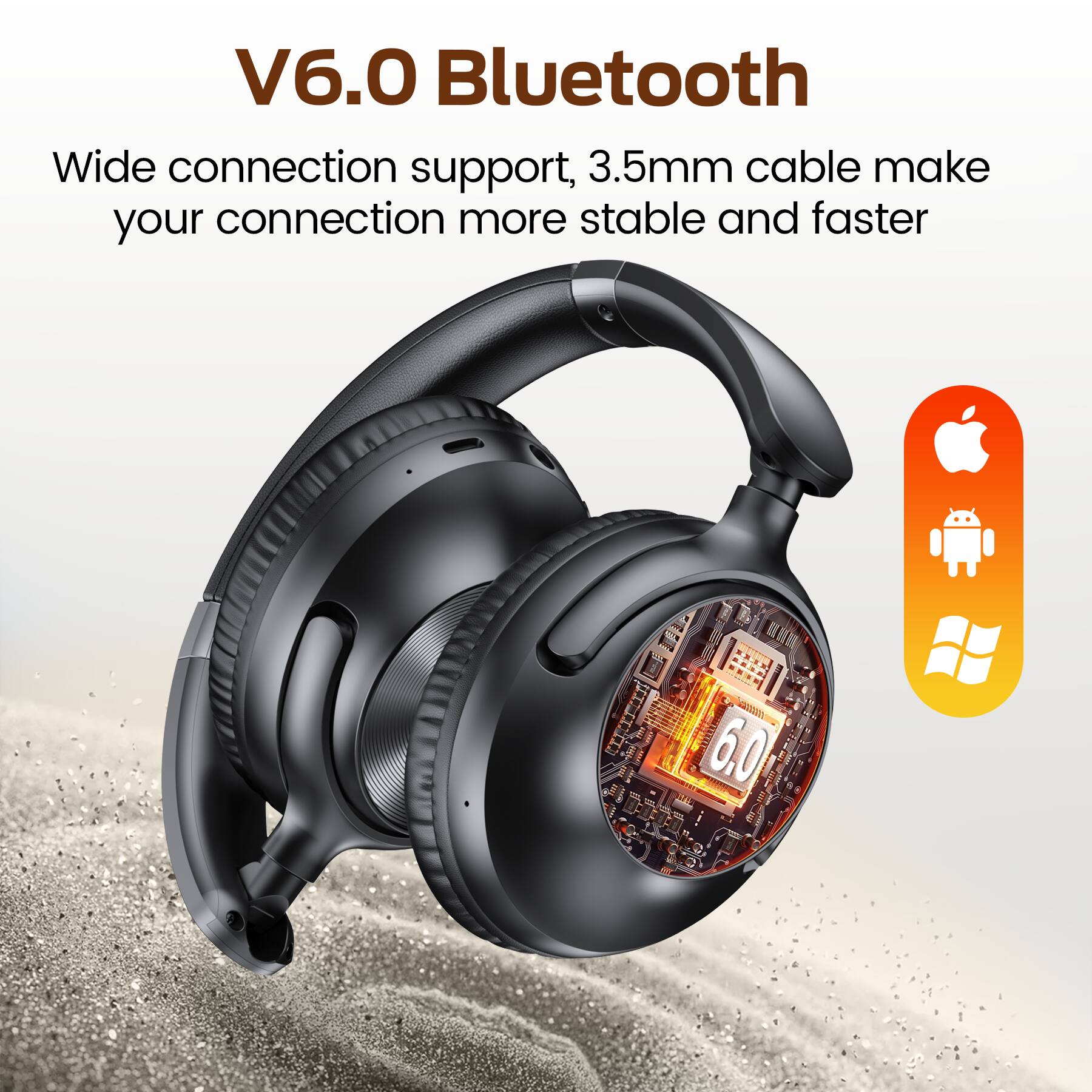 V6.0 Bluetooth  
Wide connection support, 3.5mm cable make your connection more stable and faster