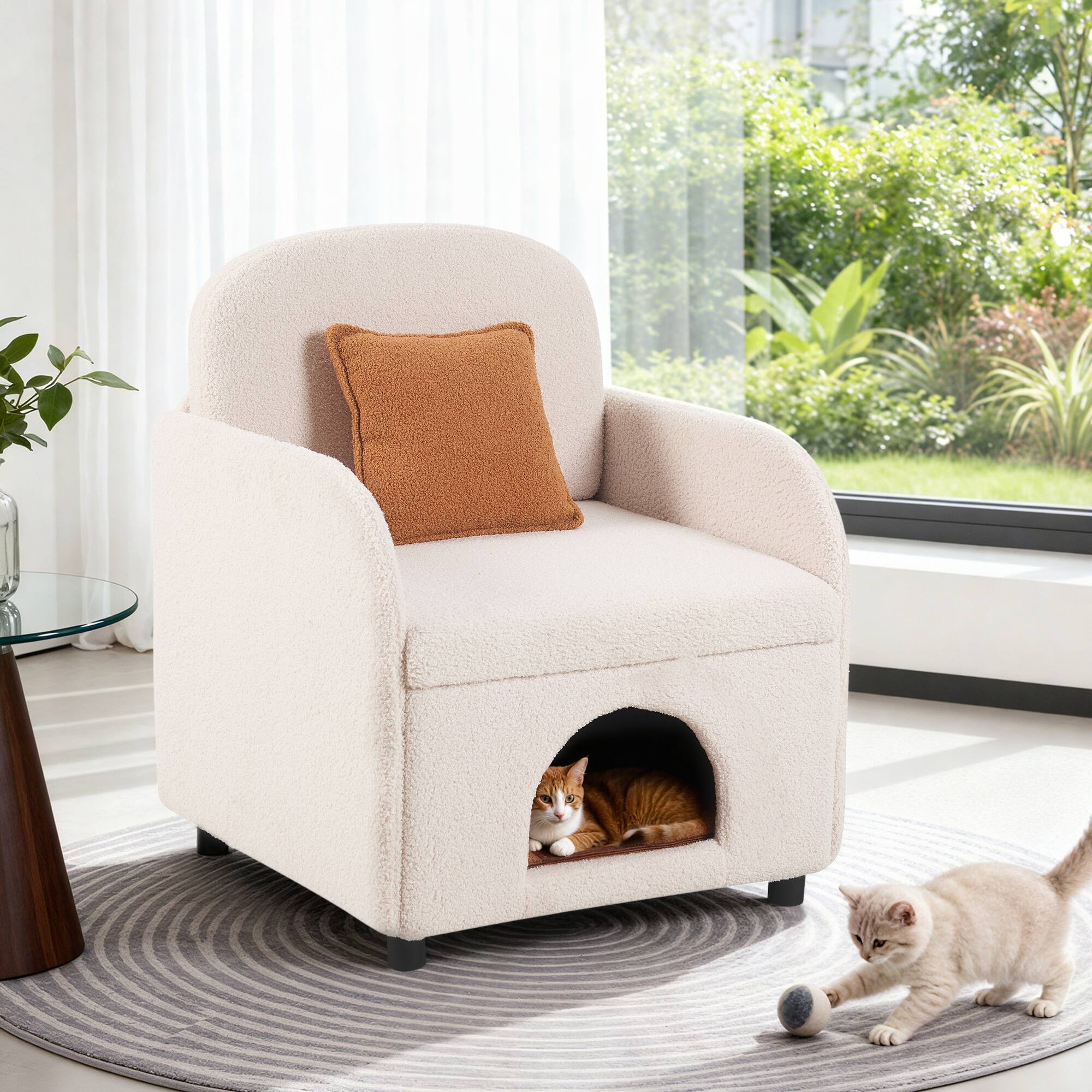 Alt View 2. Bestier - 2 in 1 Pet Friendly Fluffy Sherpa Upholstered Leisure Armchair with Lumbar Pillow for Living Room - White.