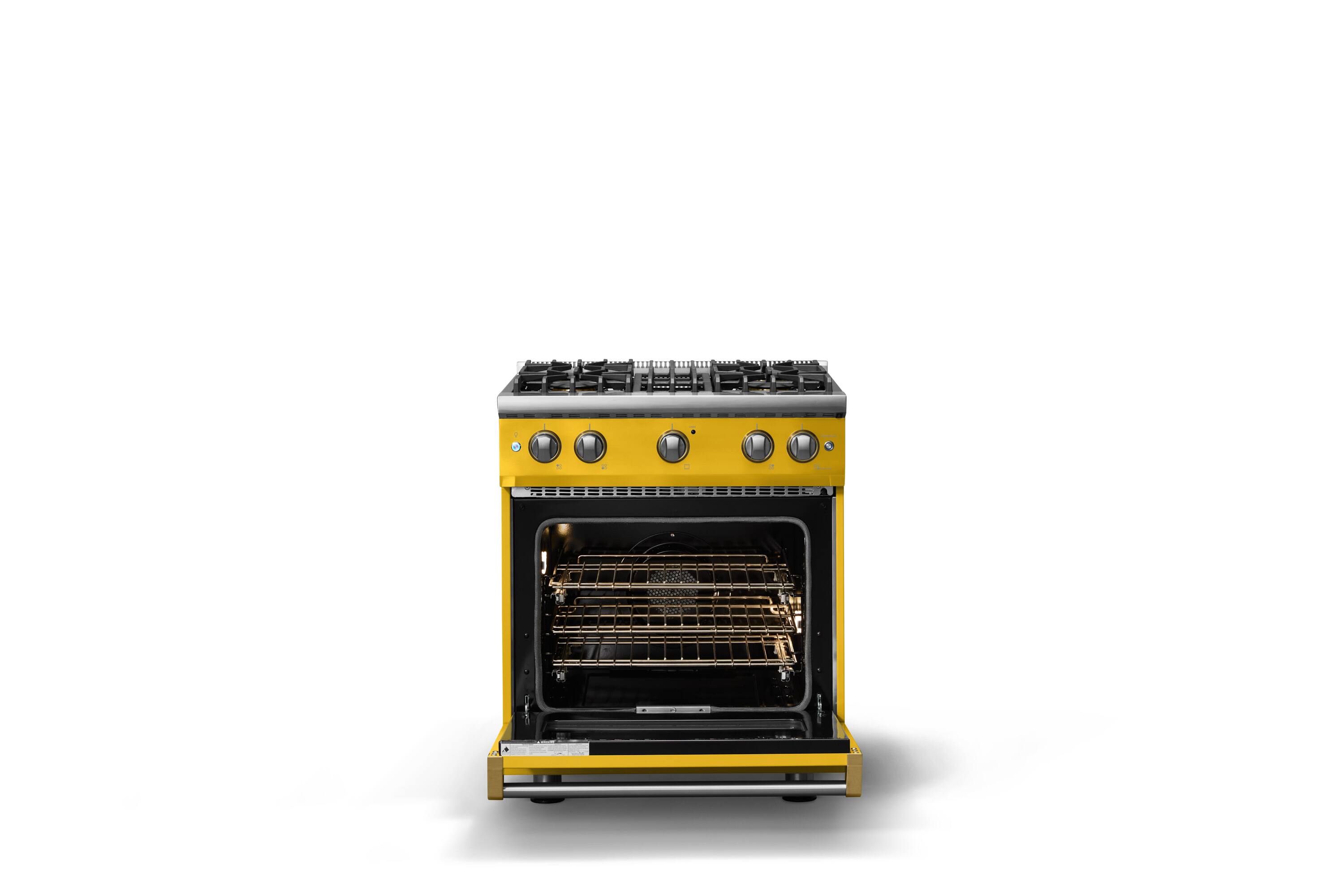Alt View 2. Viking - 30 in. Wide Pro 5 Series 4.0 Cu. Ft. Freestanding Sealed 4 Burner Gas Convection Range - Daffodil/Brushed Brass - Daffodil.