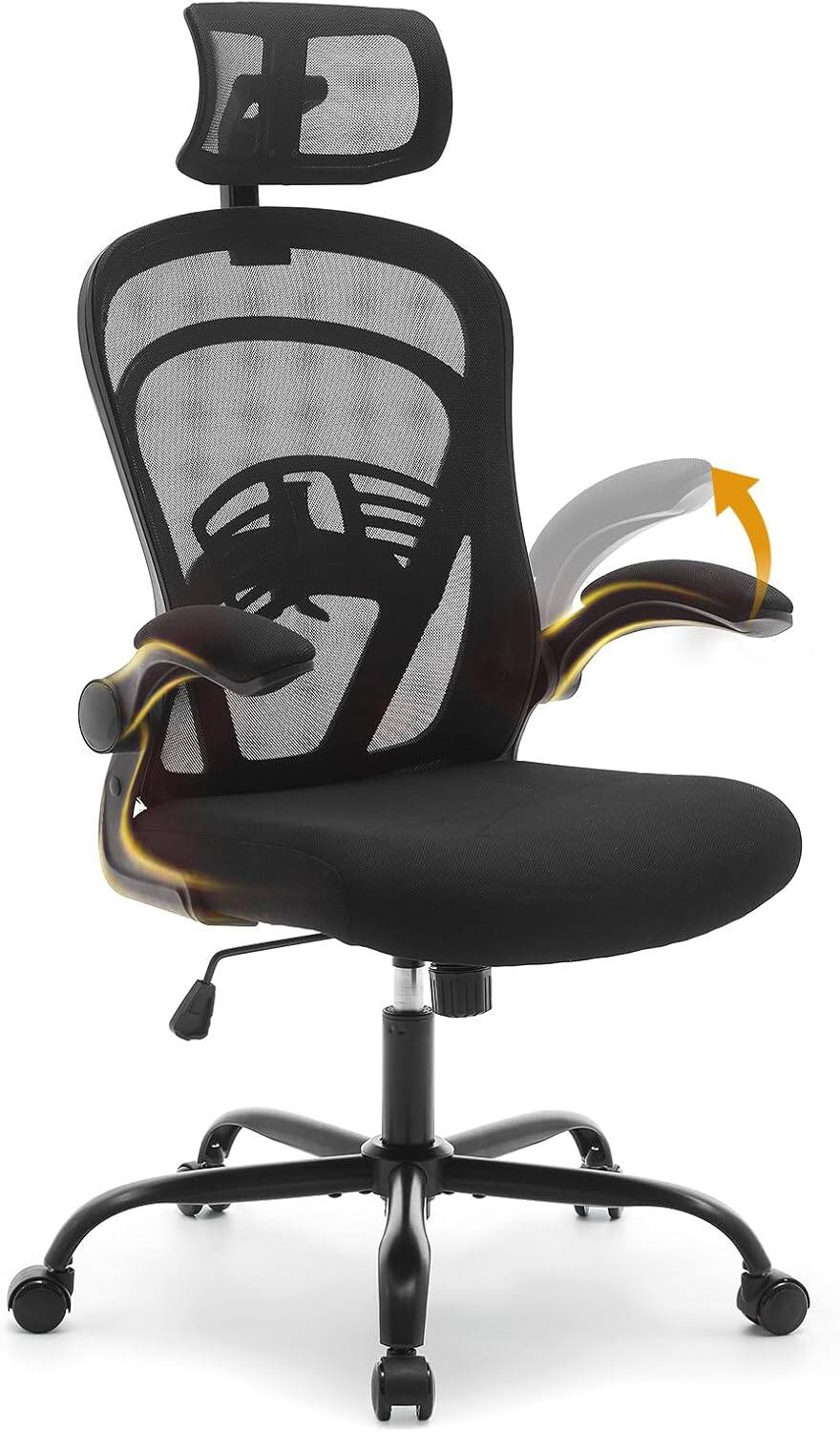 Front. GAOMON - Ergonomic Office Chair, Computer Desk Chair Comfy with Flip-Up Armrests,Comfortable Lumbar Support Gaming Chairs - Black.
