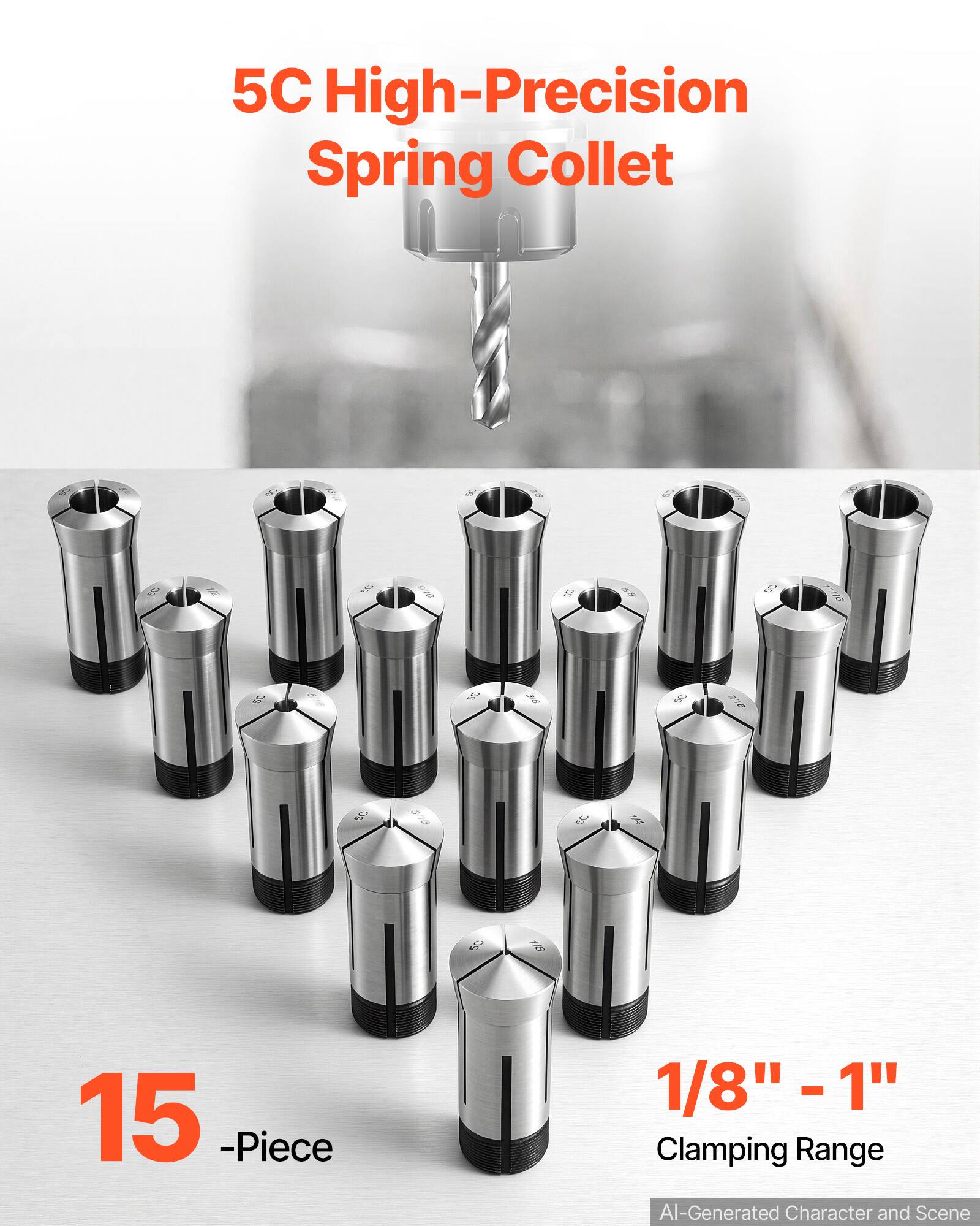 5C High-Precision Spring Collet

15-Piece

1/8" - 1" Clamping Range

AI-Generated Character and Scene