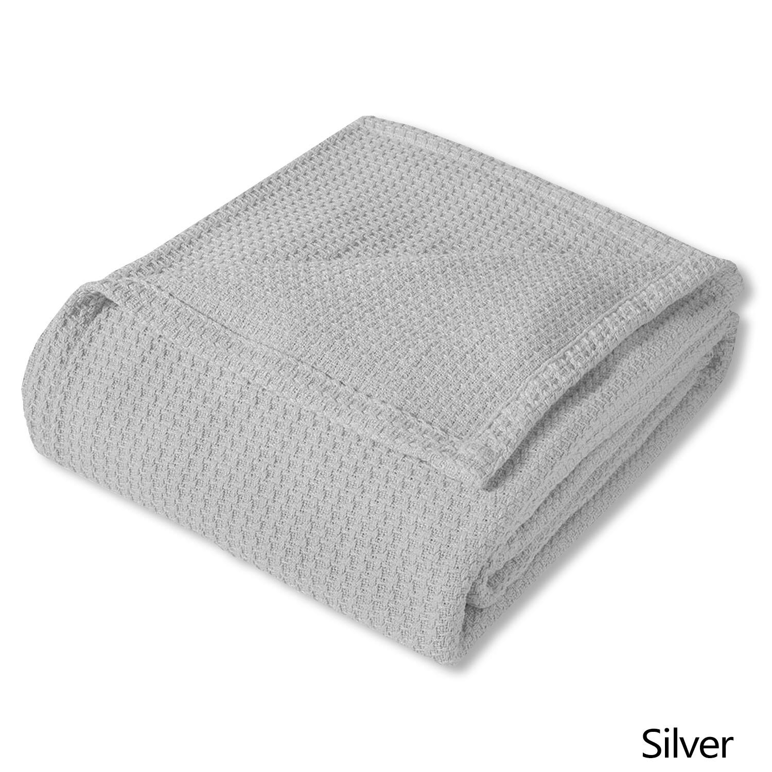 Angle. Sweet Home Collection - 100% Cotton Blanket, Grand Luxury Breathable Houndstooth Woven Design, Full/Queen - Silver.