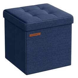 Songmics Home - Storage Ottoman, Foldable Small Ottoman Foot Rest, 11.8 Inches Foot Stool, Cube Ottoman with Storage, Load up to 286 lb - Midnight Blue