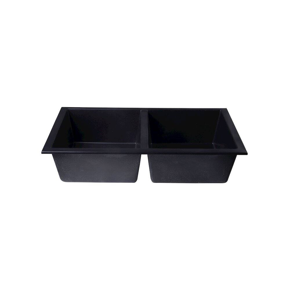 Back. Alfi - Black 34" Undermount Double Bowl Granite Composite Kitchen Sink - Black.