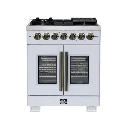 Front. Forno Appliances - 30 in. Wide 5 Burner Capriasca 4.32 Cu. Ft. Dual Fuel Freestanding Range with French Door Design - White.