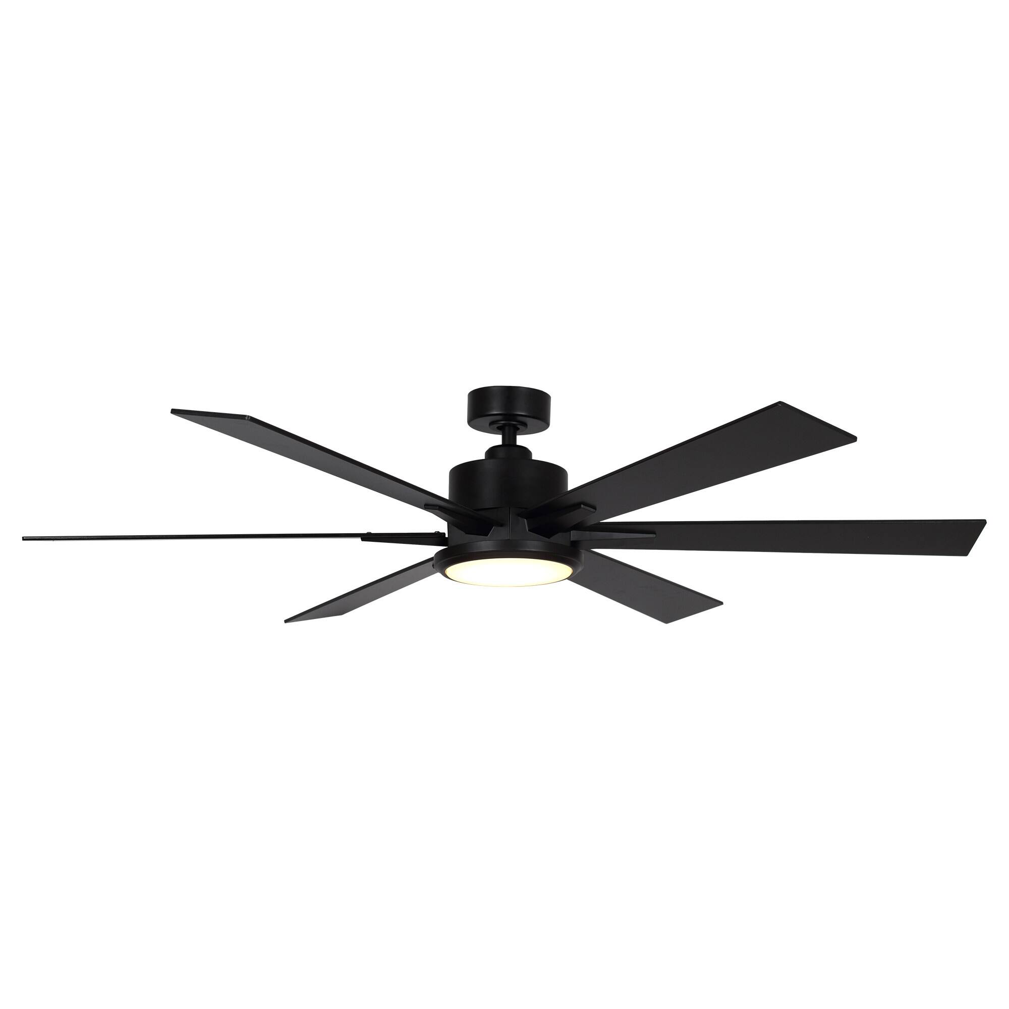 Alt View 1. Parrot Uncle - 65" Modern 6-Blade Black LED Ceiling Fan with Remote Control - Black.