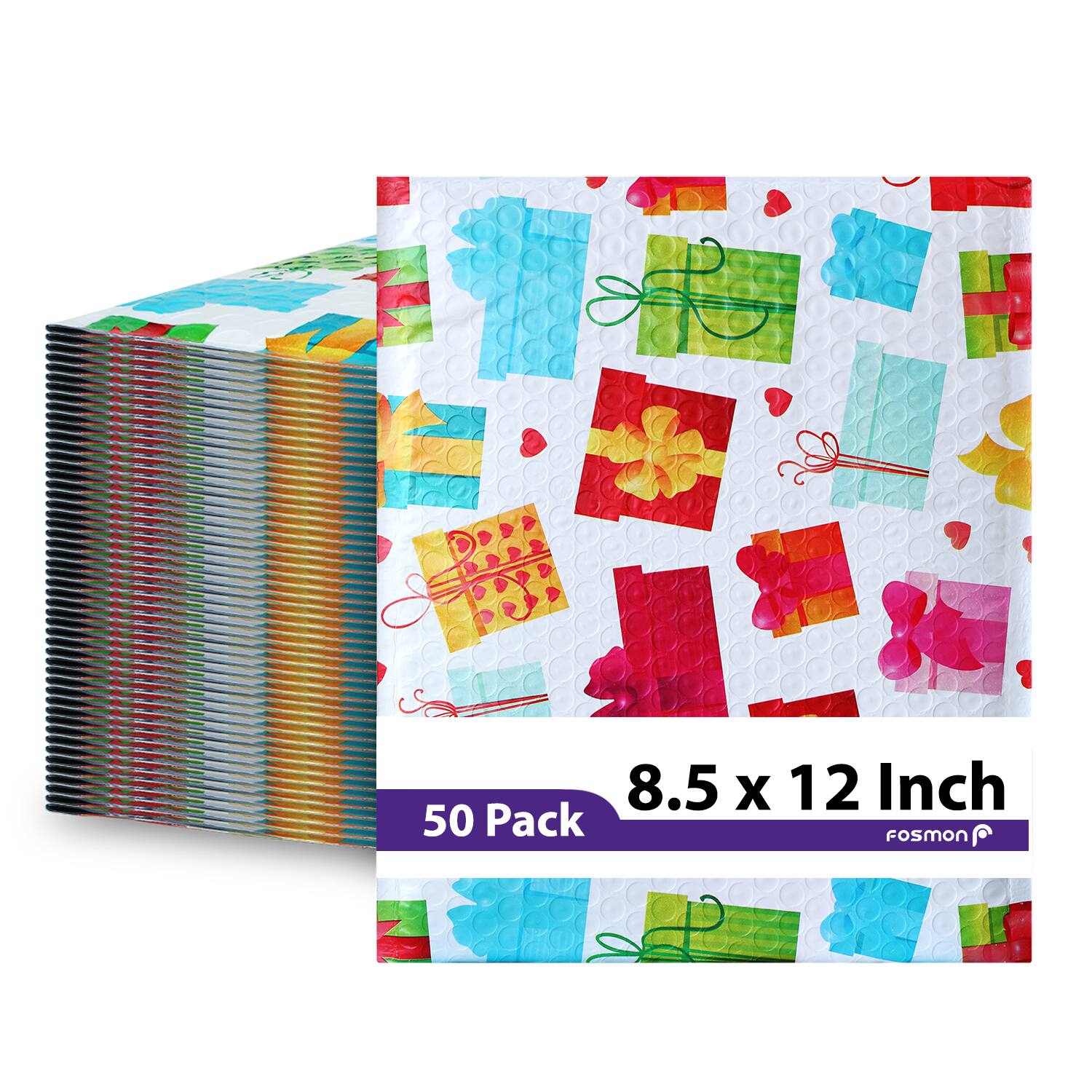 "Fosmon - 8.5 x 12 - 50 Pack #2 Gift Wrap Birthday Holiday Poly Bubble Mailer, Padded Shipping Envelopes, 8.5 x 11"" Usable Size - Multi" price history on PriceWatchPro