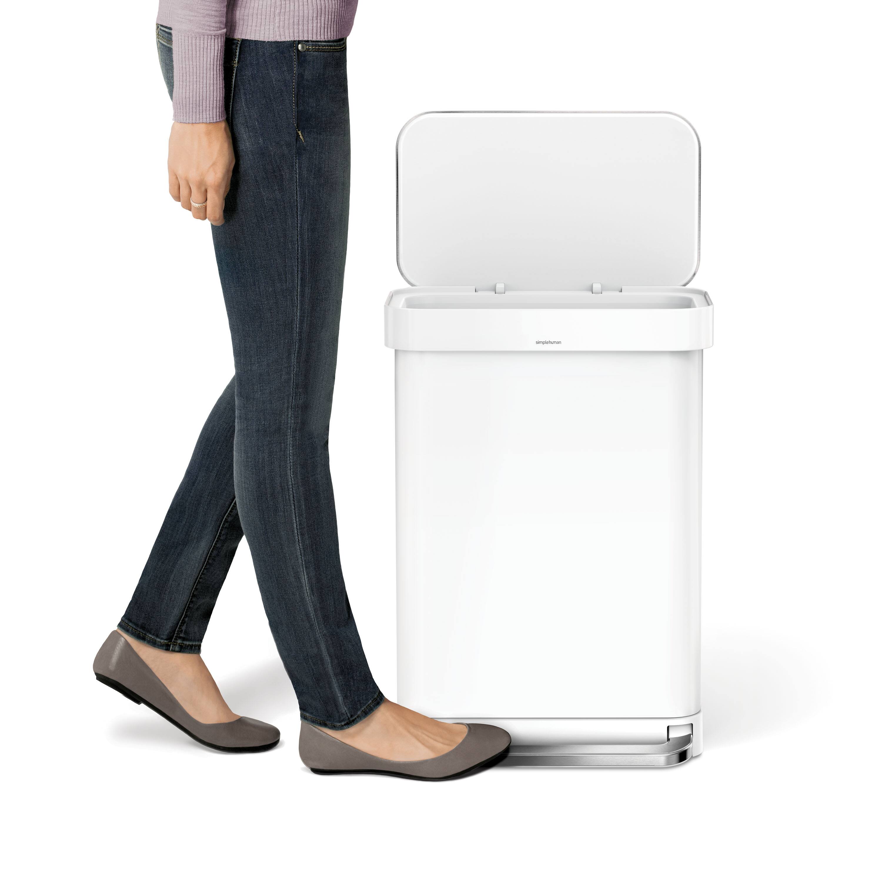 Alt View 3. simplehuman - 55L rectangular step can with liner pocket, white steel - White.