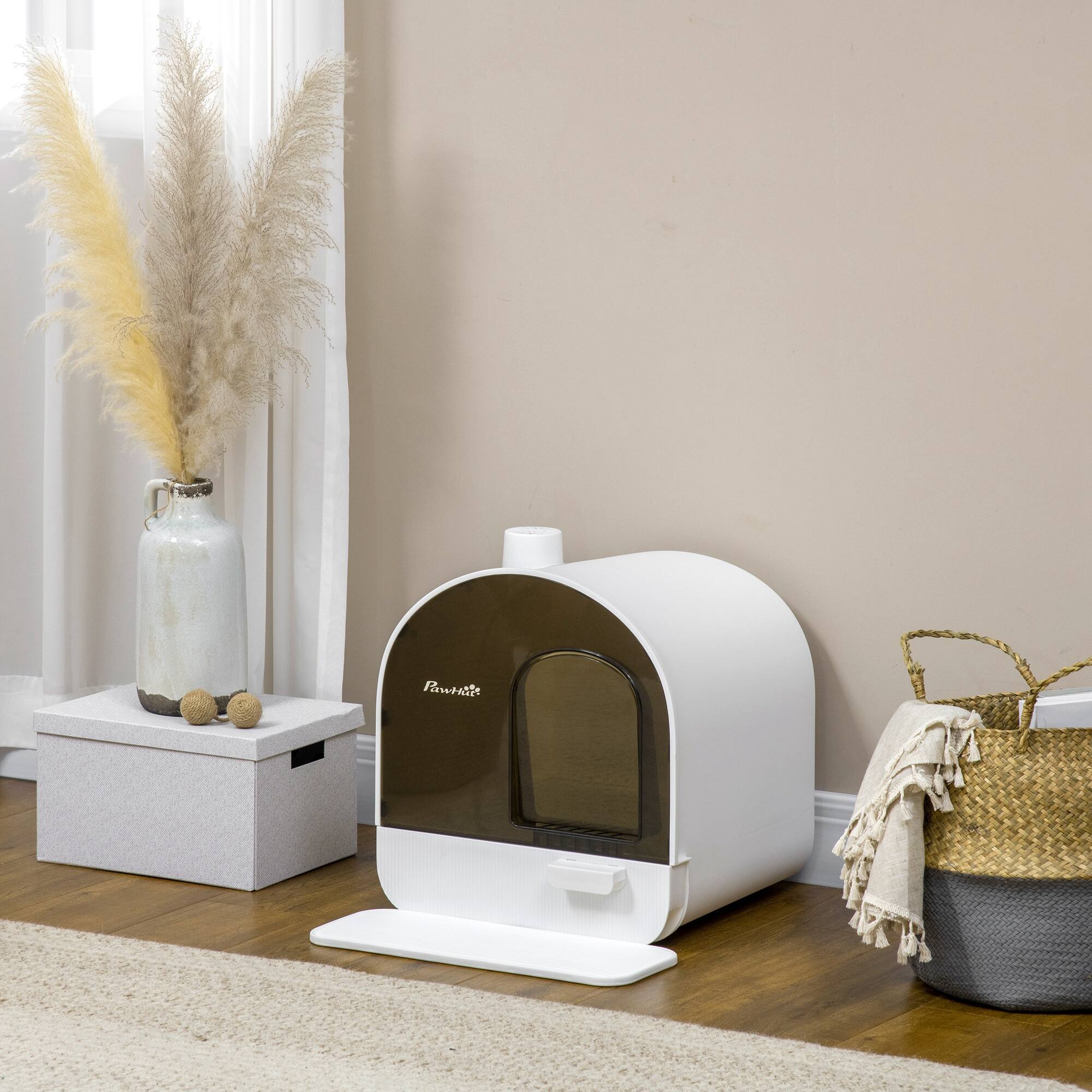 Alt View 1. Pawhut - Cat Litter Box with Lid with Scoop and Filter - White.