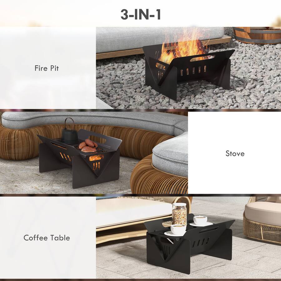 Outsunny 3 In 1 Small Portable Fire Pit, Stove, Coffee Table, Wood ...