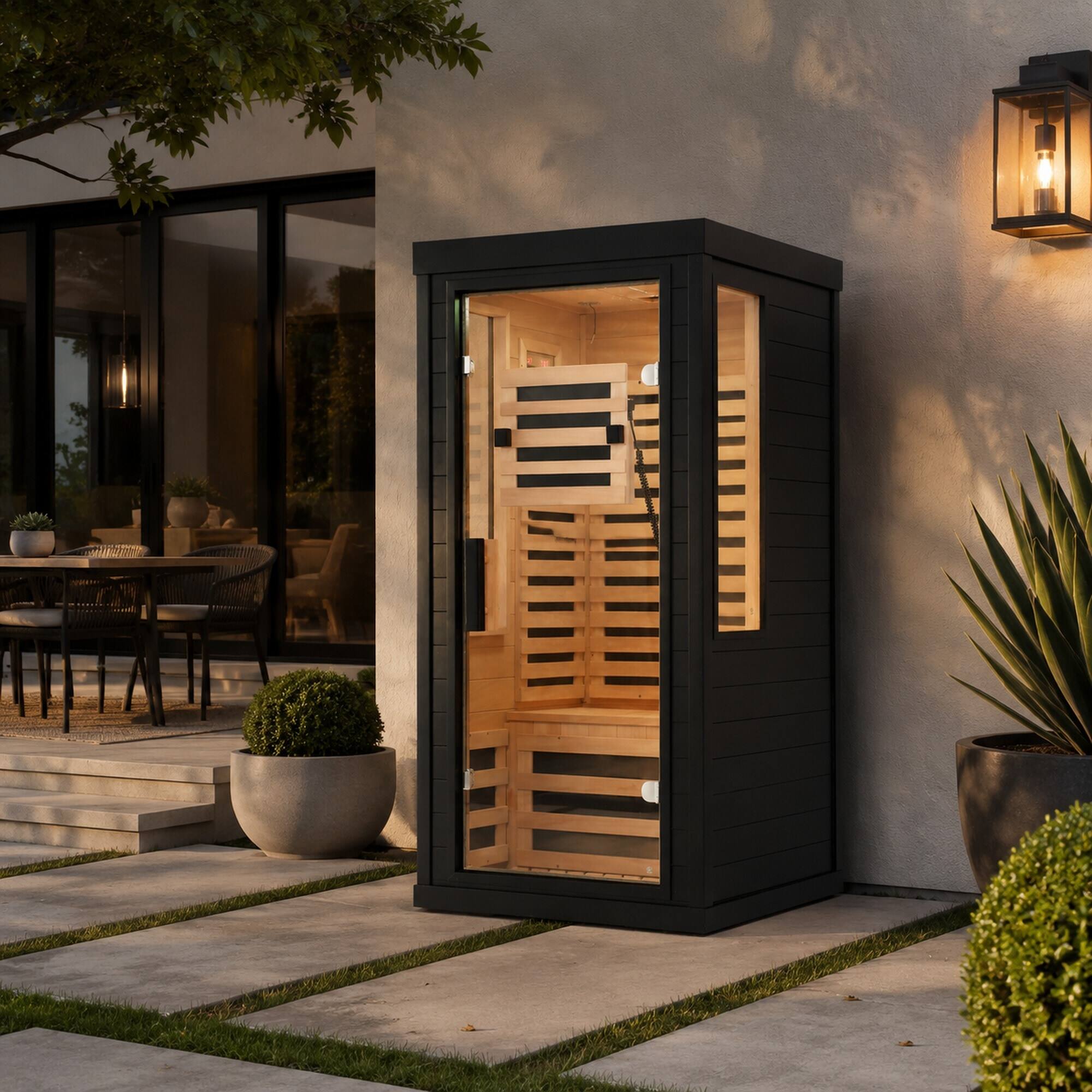 Left. RYHNUYNE - Far Infrared Sauna for One or Two People, Canadian Hemlock, Red Light Therapy, Bluetooth, 31.5 - Black.