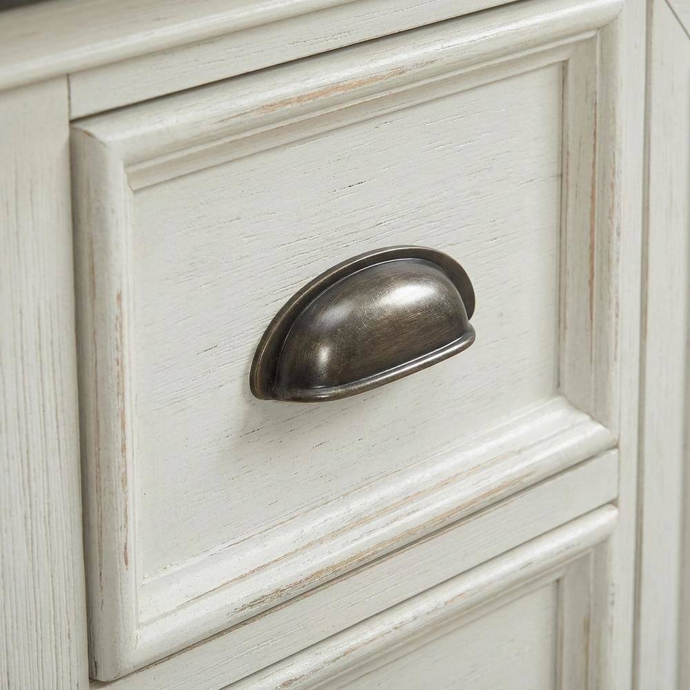 Back. Starlight Canyon Home - Cottage Pine Dog Feeding Station Cabinet with Pet Food Storage Drawers - Wirebrushed White W/ Charcoal Tops.