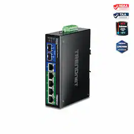 Trendnet - TI-PG62B, 6-Port Industrial Gigabit PoE+ DIN-Rail Network Switch - Black