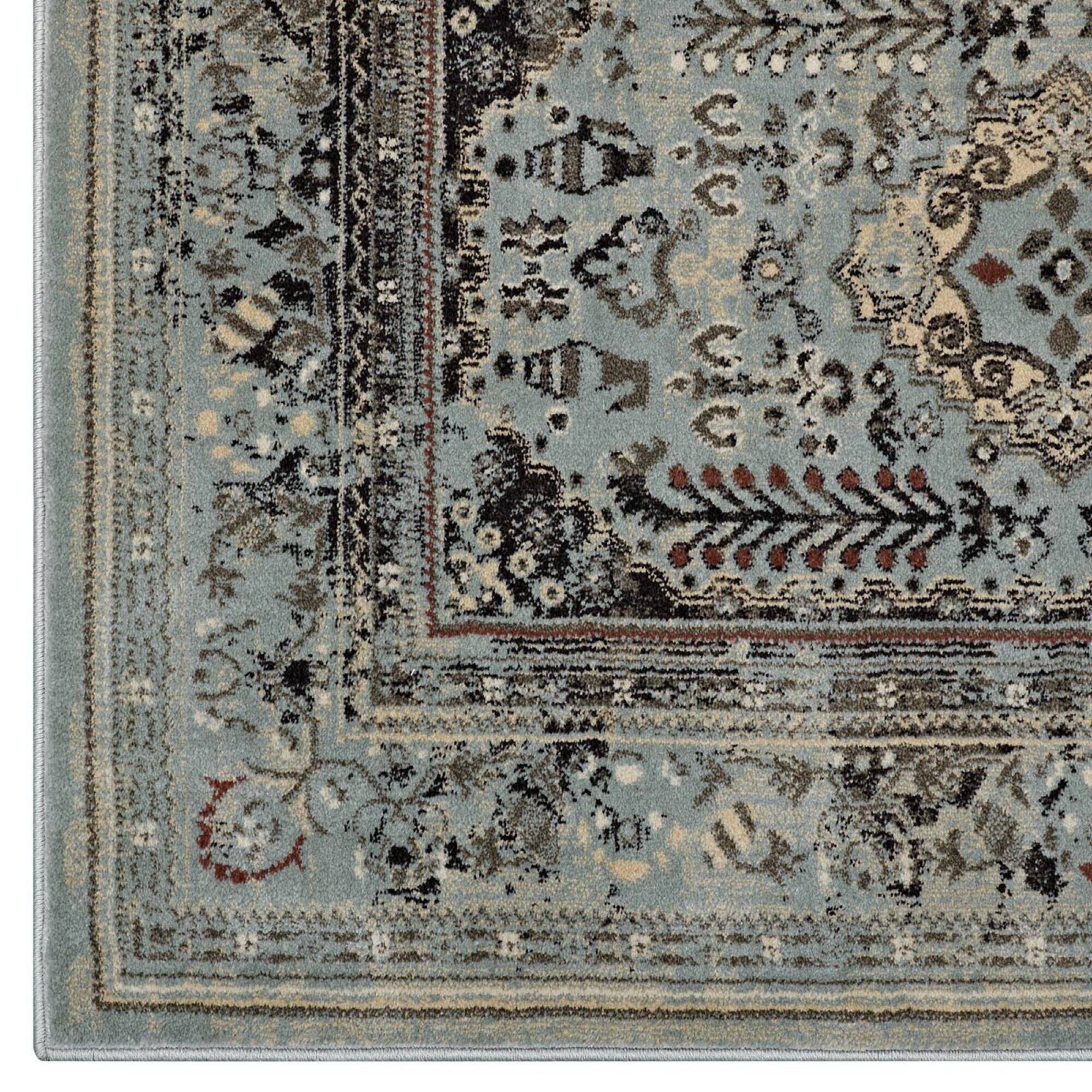 Alt View 2. Modway - Enye Distressed Vintage Floral Lattice Area Rug - Brown and Silver Blue.