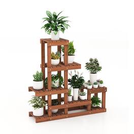 Kadyn - Raised Planter Stand, Large Space Flower Rack Shelf,6 Tier Wood Plant Stand with High Low Structure