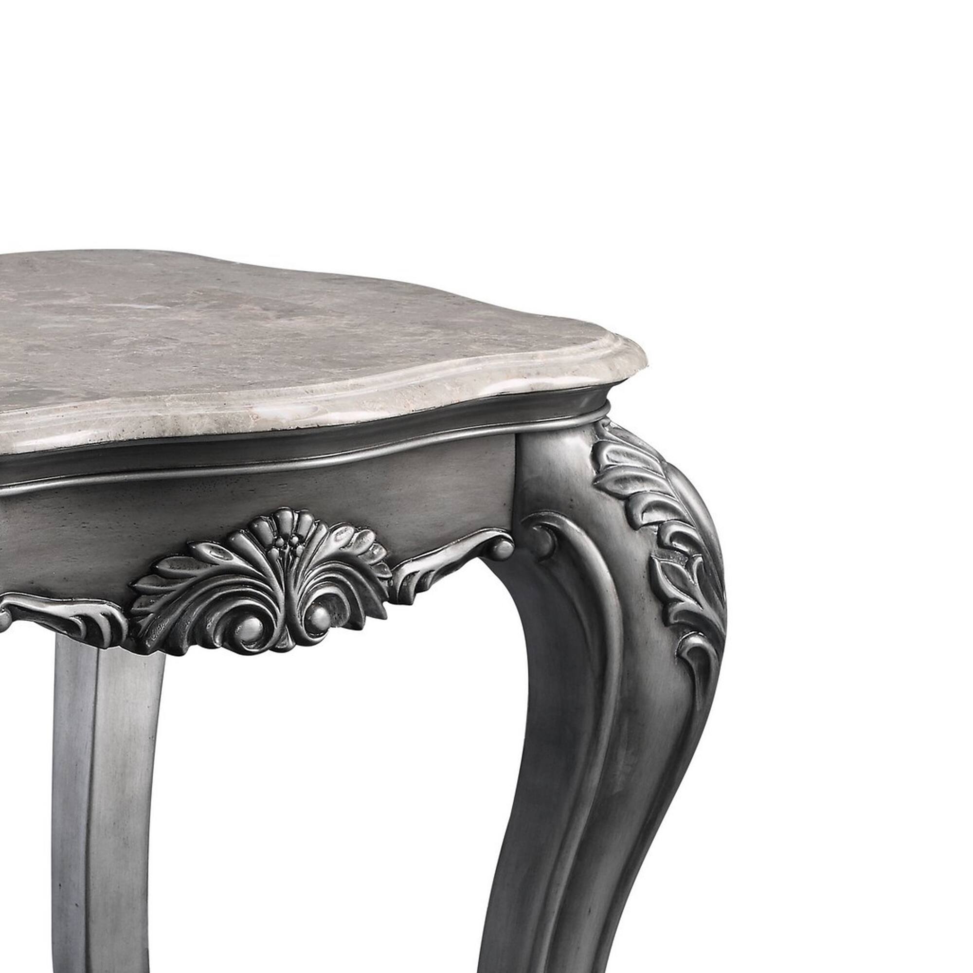Alt View 2. Manhattan Lane - End Table with Marble Top and Queen Anne Legs - Gray.