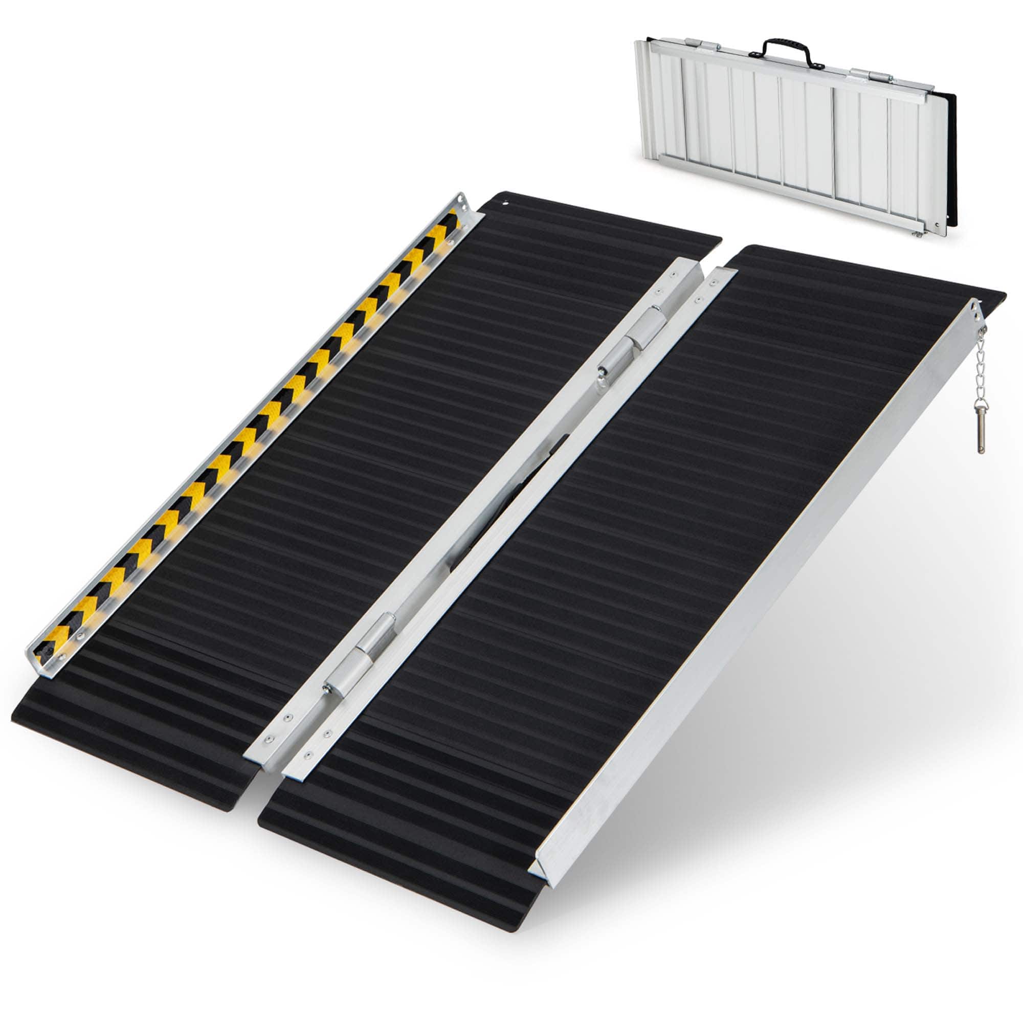 Costway - Portable Aluminum Wheelchair Ramp 3 FT with Transition Plate & Non-slip Surface - Silk
