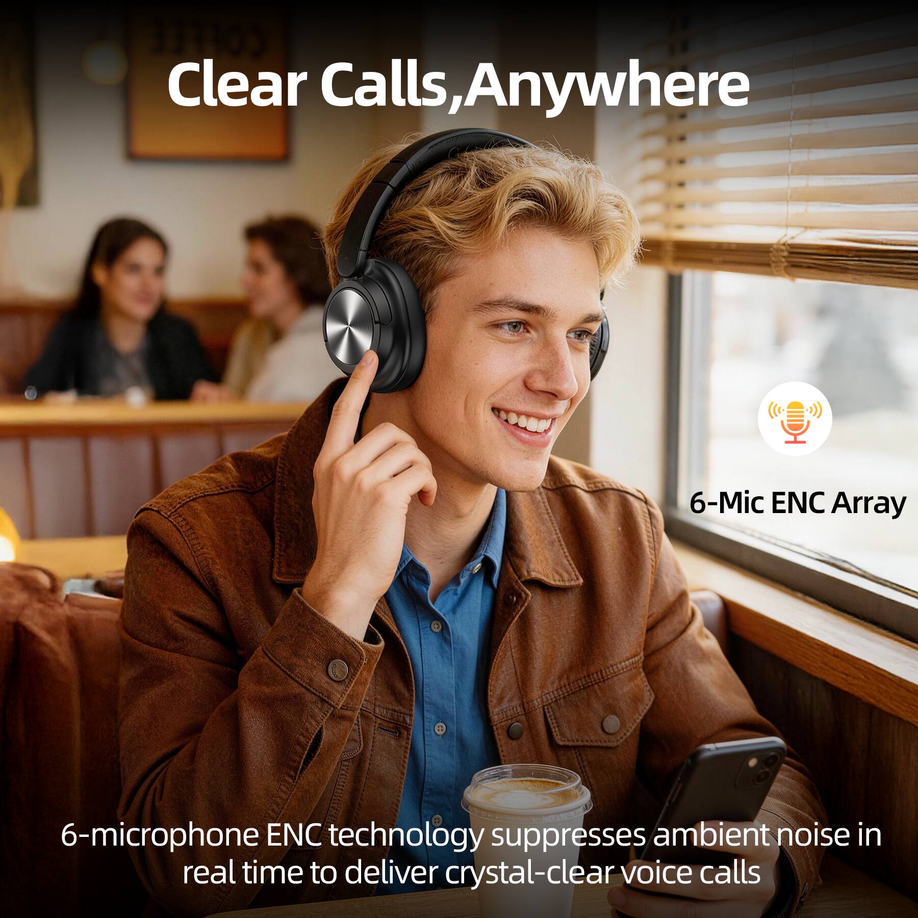 Clear Calls, Anywhere

6-Mic ENC Array

6-microphone ENC technology suppresses ambient noise in real time to deliver crystal-clear voice calls