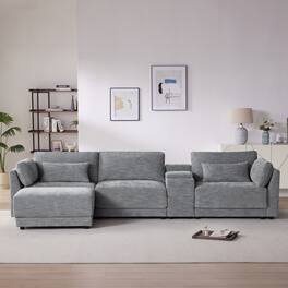 Boyel Living - L-Shaped Sectional Sofa Multi-Functional Storage Console Wider&Thicker Cushion Gray Chenille - Gray
