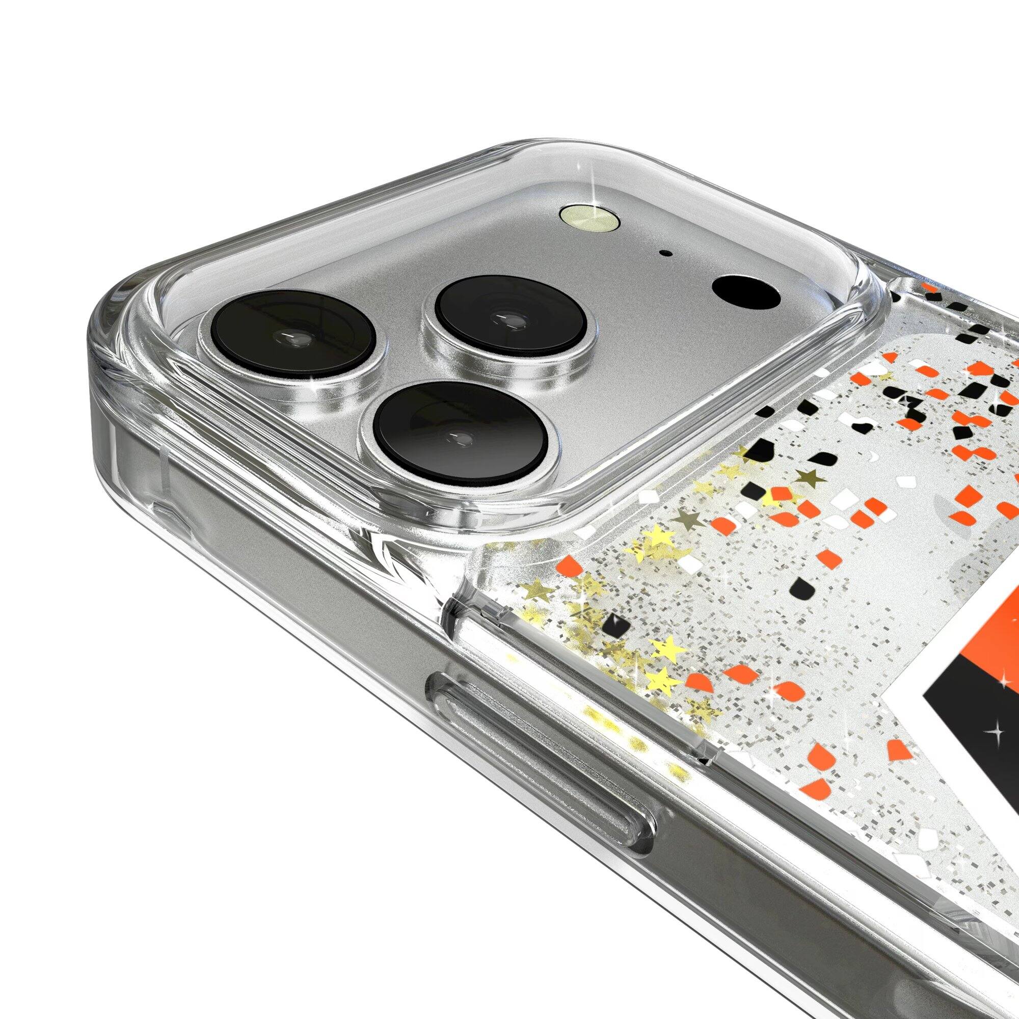 Alt View 2. Keyscaper - Cincinnati Bengals iPhone Glitter Case with Confetti Design - 15 Pro - Multicolor.