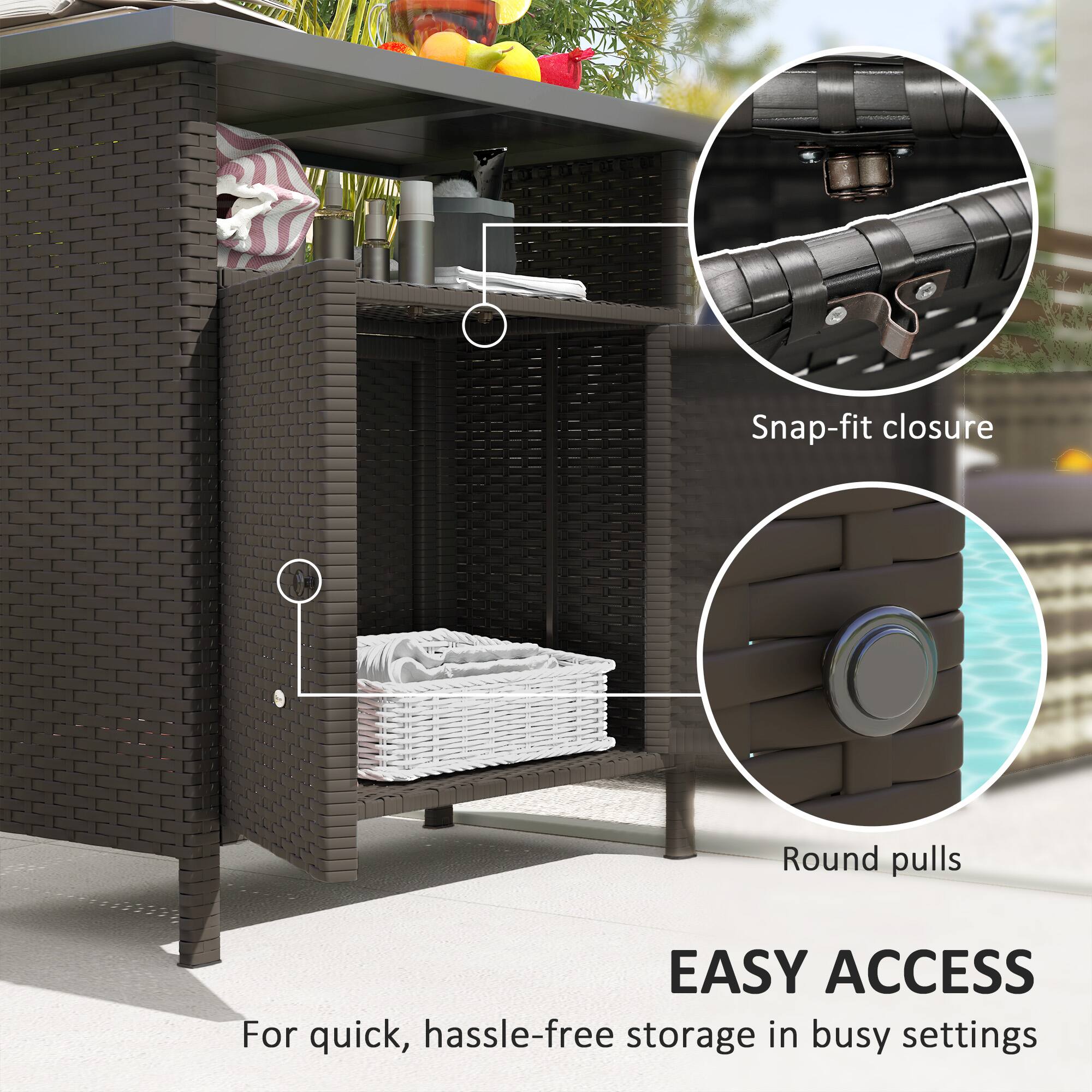 EASY ACCESS Snap-fit closure Round pulls For quick, hassle-free storage in busy settings
