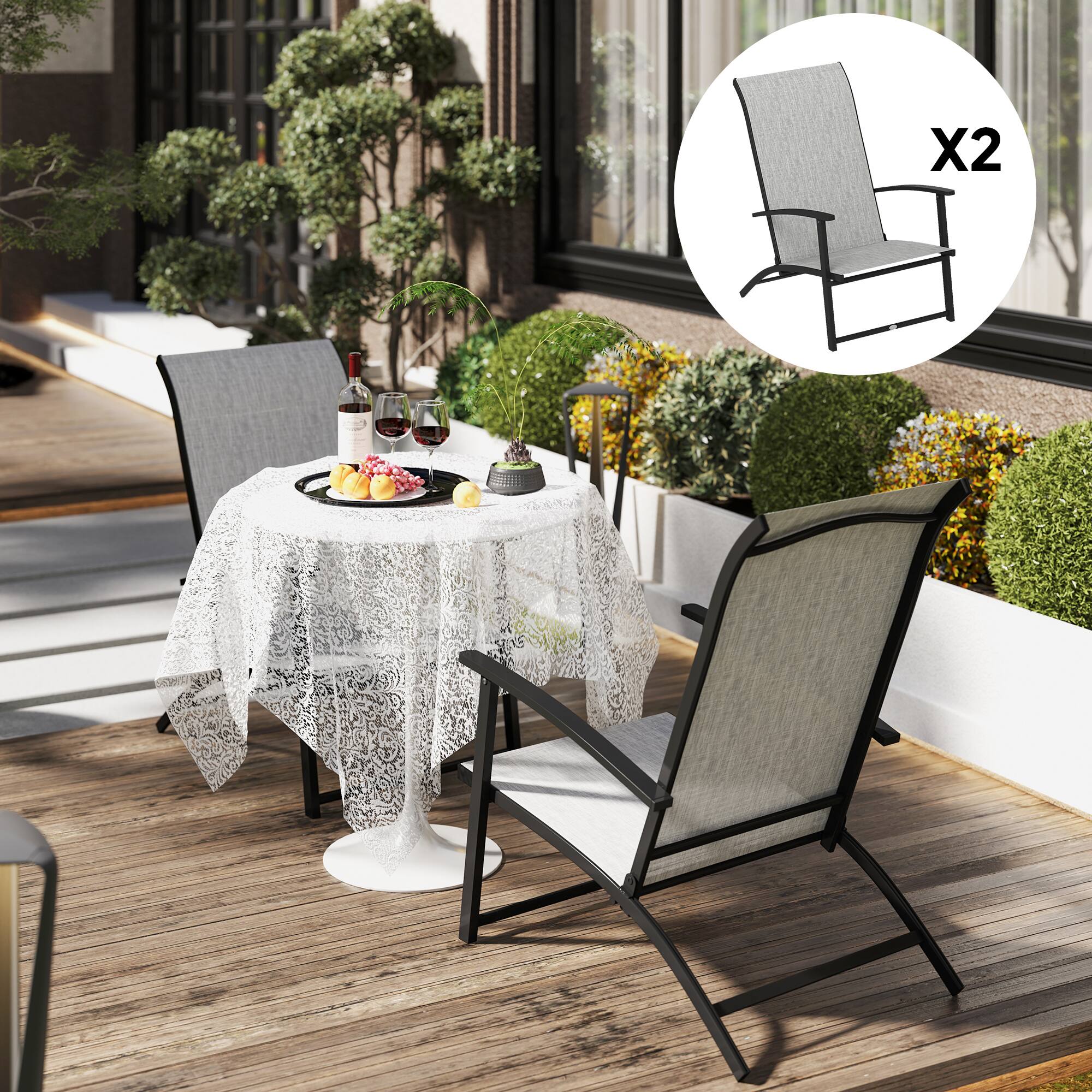 Alt View 1. Outsunny - of 2 Outdoor Dining Chairs with High Back, Armrests, Folding Patio Chairs for Patio, Lawn - Gray.