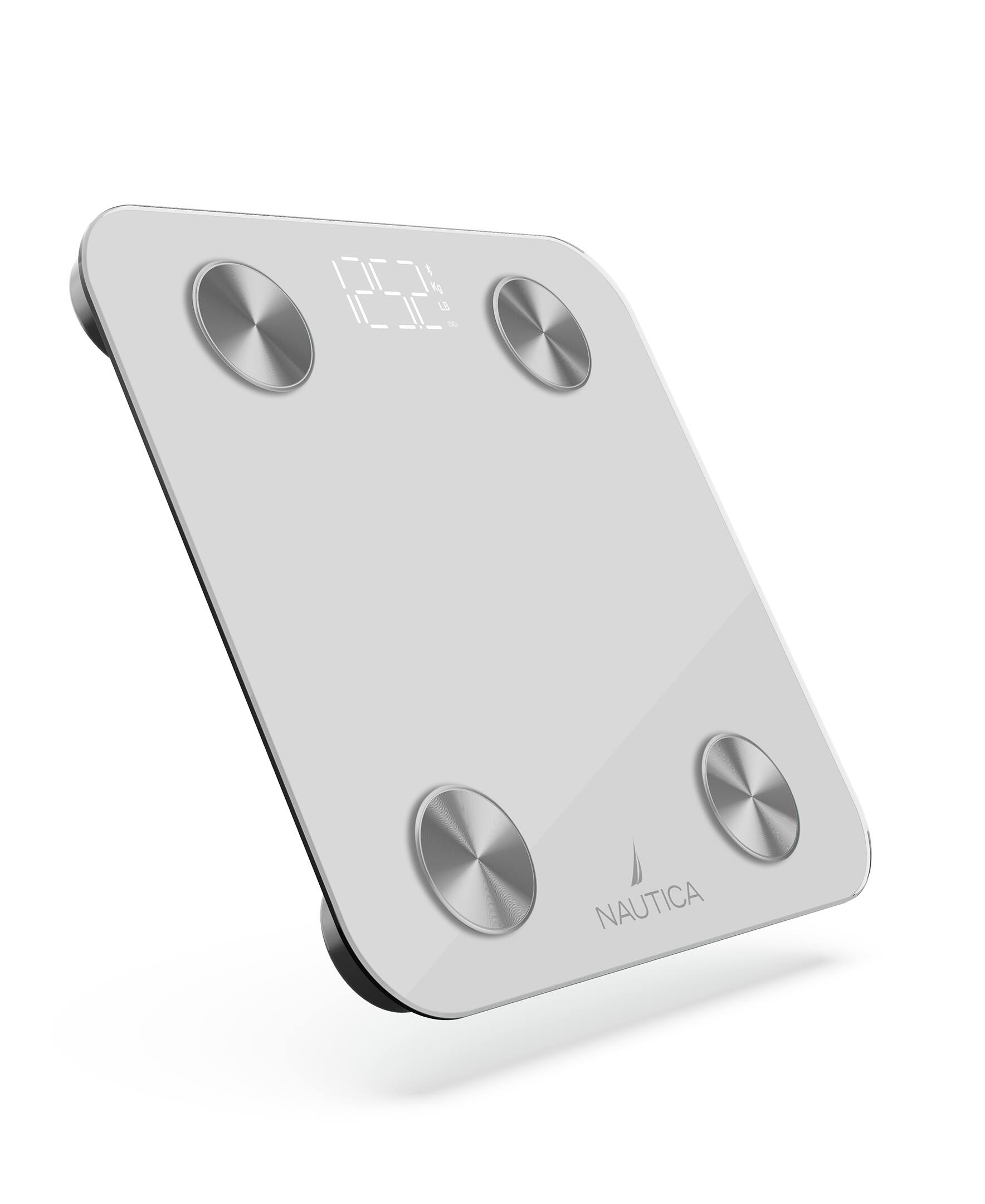 Angle. Nautica - Nautica Smart Body Scale, Fat, Muscle Mass Tracking & More, Syncs with Smartphone for Body Composition Tracking, 396 Lbs - White.