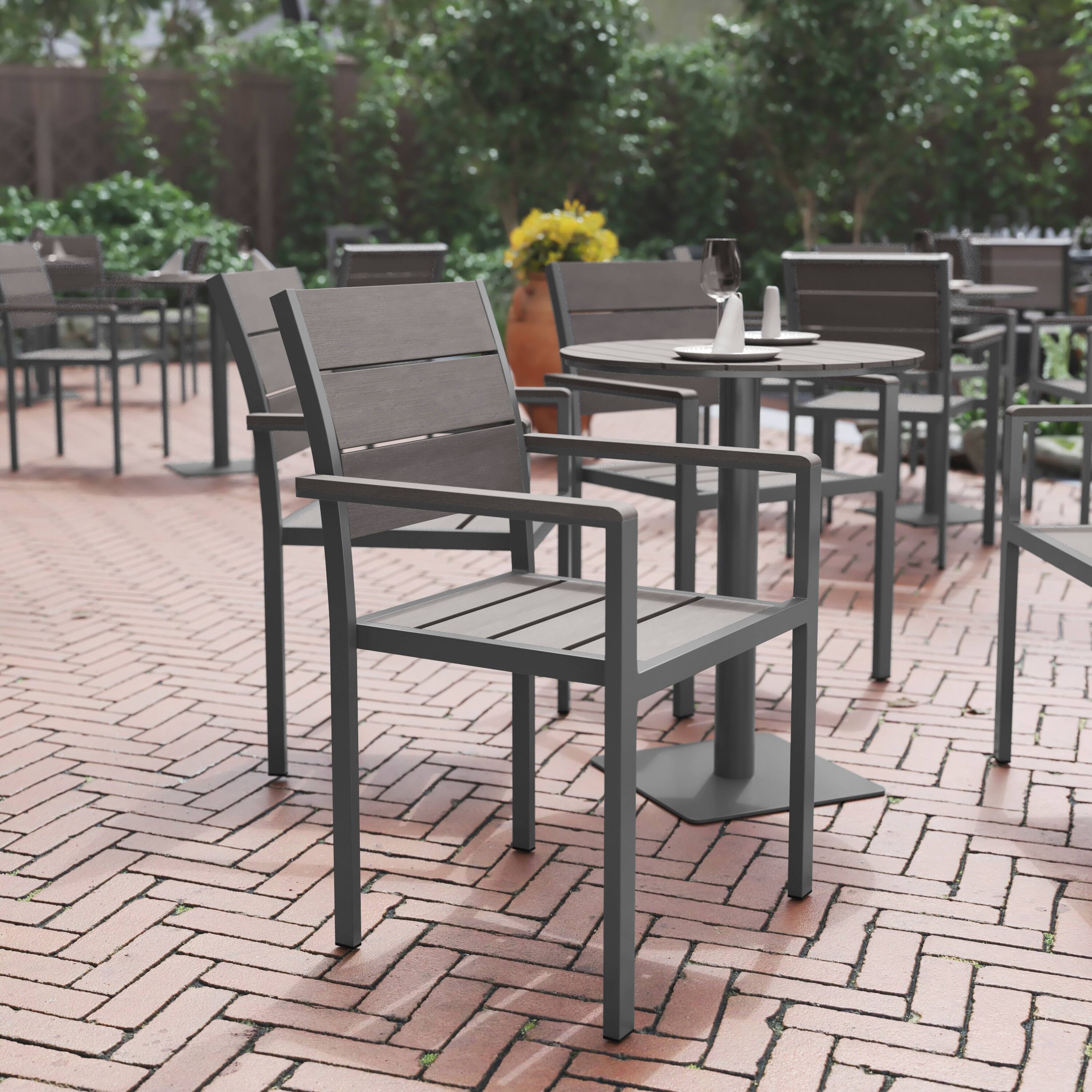 Alt View 1. Flash Furniture - Finch Commercial Grade Patio Chair with Arms, Stackable Side Chair with Faux Teak Poly Slats and Metal Frame, Gray/Gray - Gray.