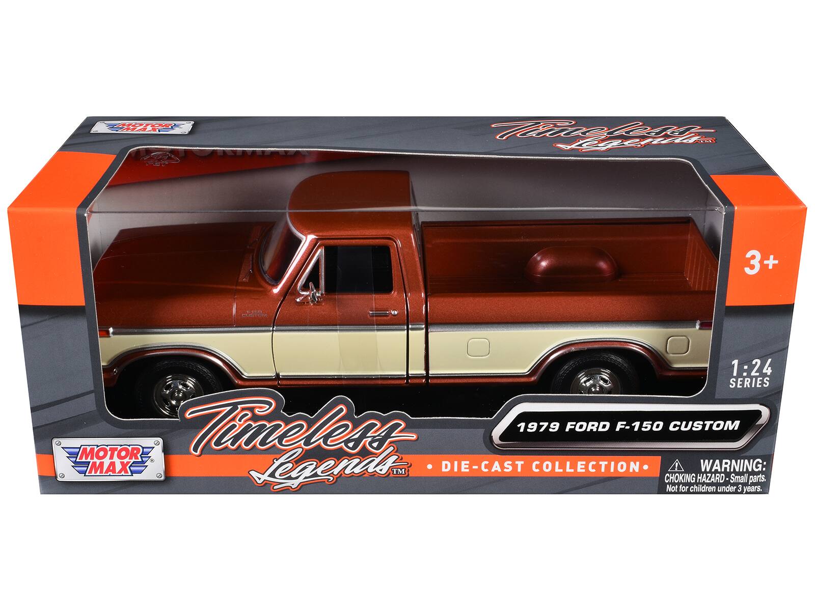 Motormax - 1979 Ford F-150 Custom Pickup Truck "Timeless Legends" Series 1/24 - Brown Metallic and Cream