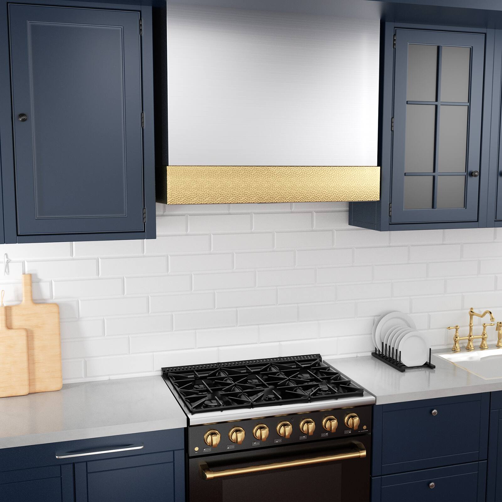 Alt View 5. Akicon - Akicon 36 in. Stainless Steel Range Hood with Vent Motor, 600 CFM, Wall Mount, in Brushed Stainless Steel with Gold - Stainless steel with Gold.