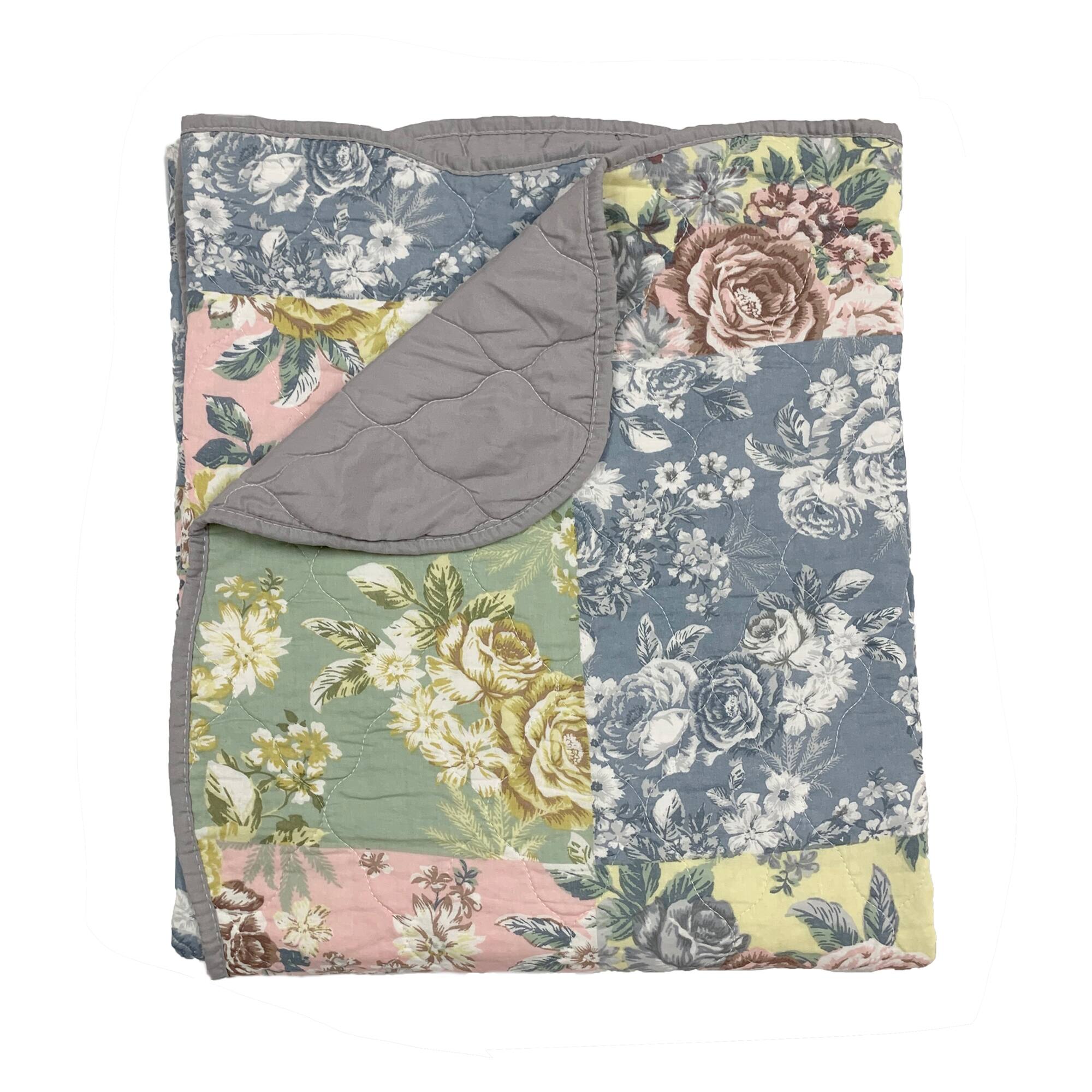 Alt View 3. Greenland Home Fashions - Emma Patchwork Floral Print Quilted Throw Blanket 50" x 60" Gray by Greenland Home Fashion - Gray.