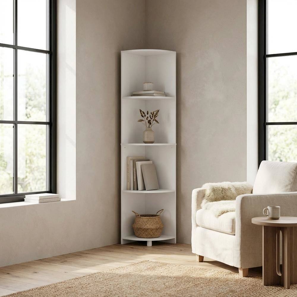 Left. FurniFact - 4-Tier Corner Shelf Bookcase with Sturdy Engineered Wood Construction - White.