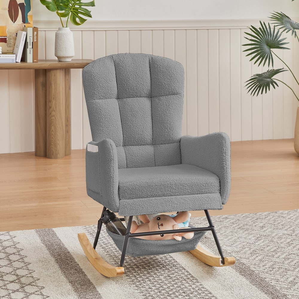 Loheer - Grey Teddy Rocking Chair Modern High Back Nursery Rocker - Gray price history on PriceWatchPro