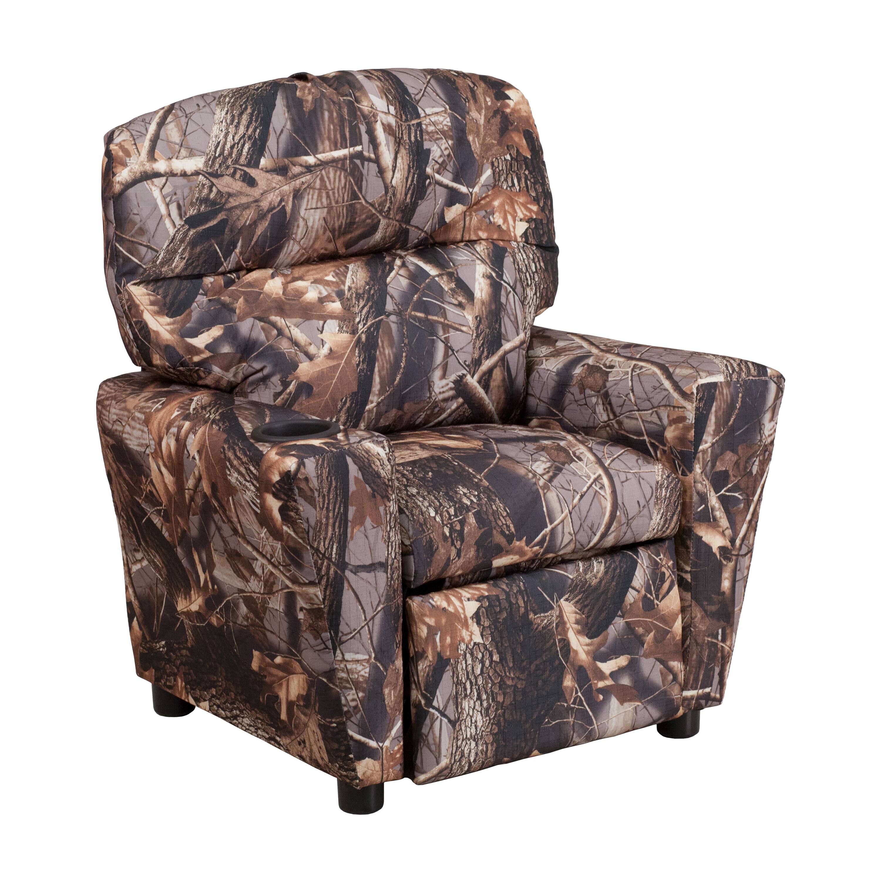 Front. Emma + Oliver - Contemporary Kids Recliner with Cup Holder - Camouflage Fabric.