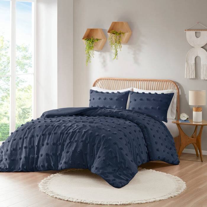 Angle. Hivvago - Twin/Twin XL 2 Piece Navy Pompom Microfiber Hypoallergenic Comforter Set - Navy.