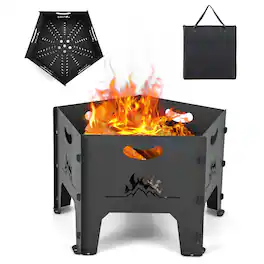 Mondawe - 19 Inches Collapsible Portable Plug Fire Pit with Storage Bag - Black