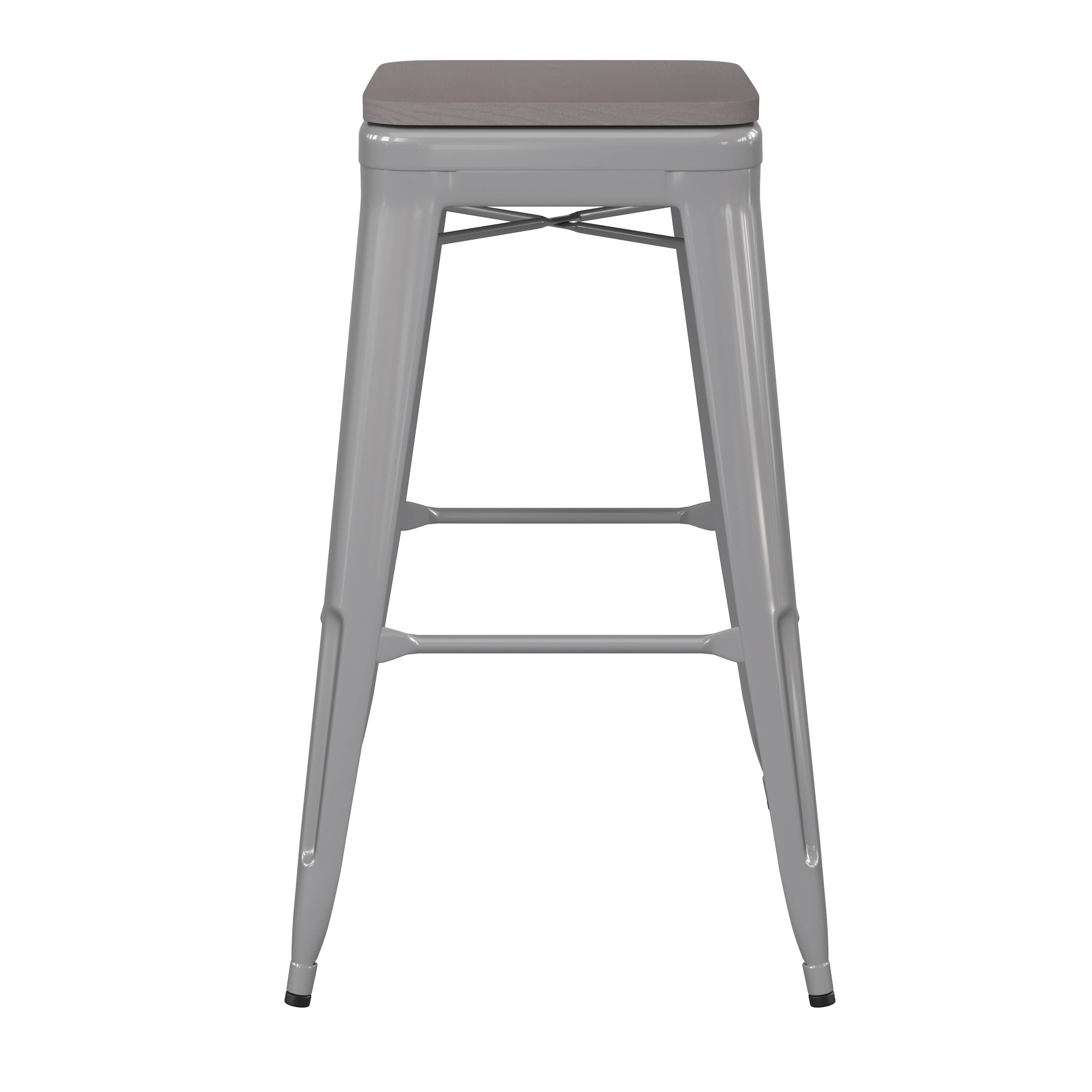 Alt View 10. Emma + Oliver - Kam Backless Metal Indoor-Outdoor Stool with All-Weather Polystyrene Seat - Gray Seat/Silver Frame.
