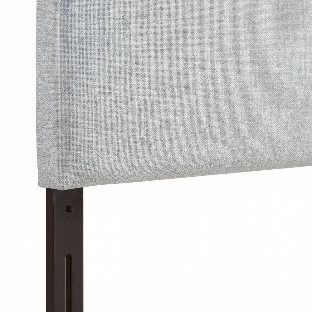 Back. FurniFact - Upholstered Fabric Queen Headboard in Neutral Tone with Elegant Design - Blue.