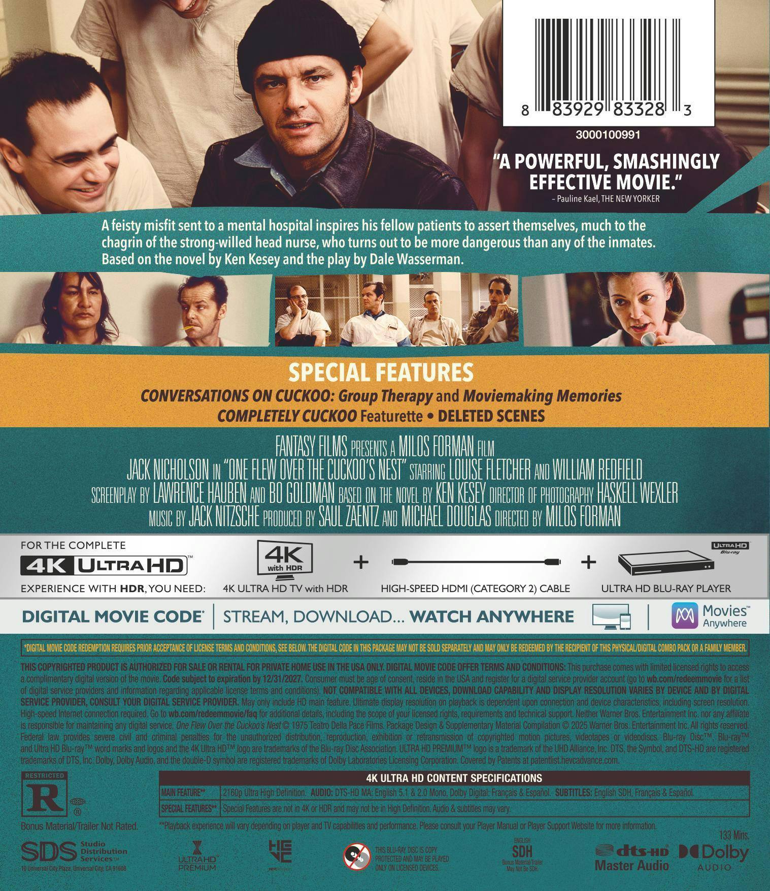 Back. One Flew Over the Cuckoo's Nest   - 4K Blu-Ray.