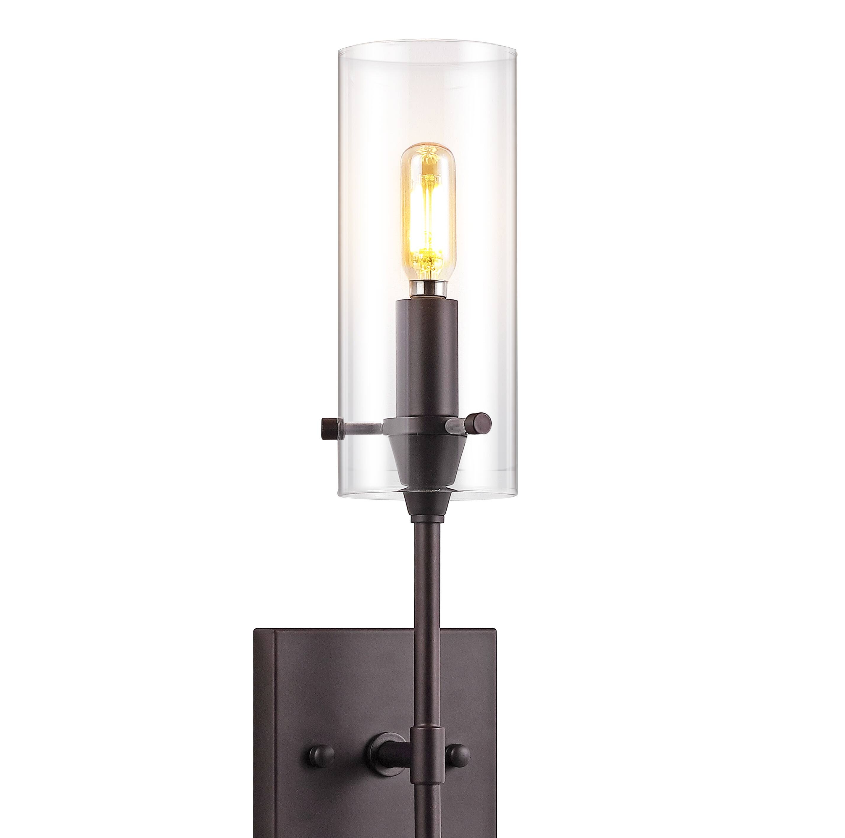 Alt View 4. Jonathan Y - Cato 4.5" 1-Light Bohemian Farmhouse Iron/Glass LED Vanity, Oil Rubbed Bronze/Clear - Oil Rubbed Bronze.