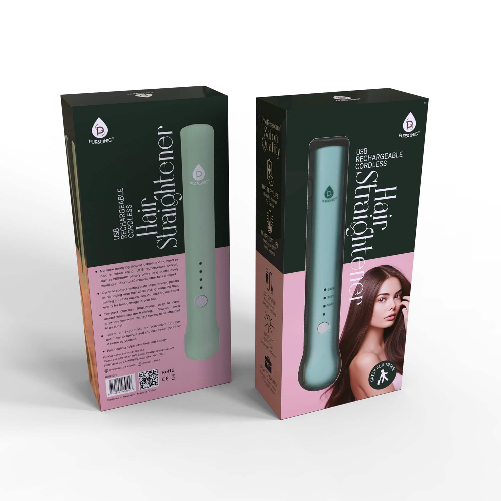 Pursonic - USB Rechargeable Cordless Hair Straightener - Green